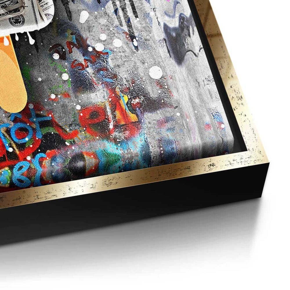 Rahmen Art Ice Graffiti Leinwandbild, Premium goldener Leinwandbild DOTCOMCANVAS® - Pop - Motivationsbild -