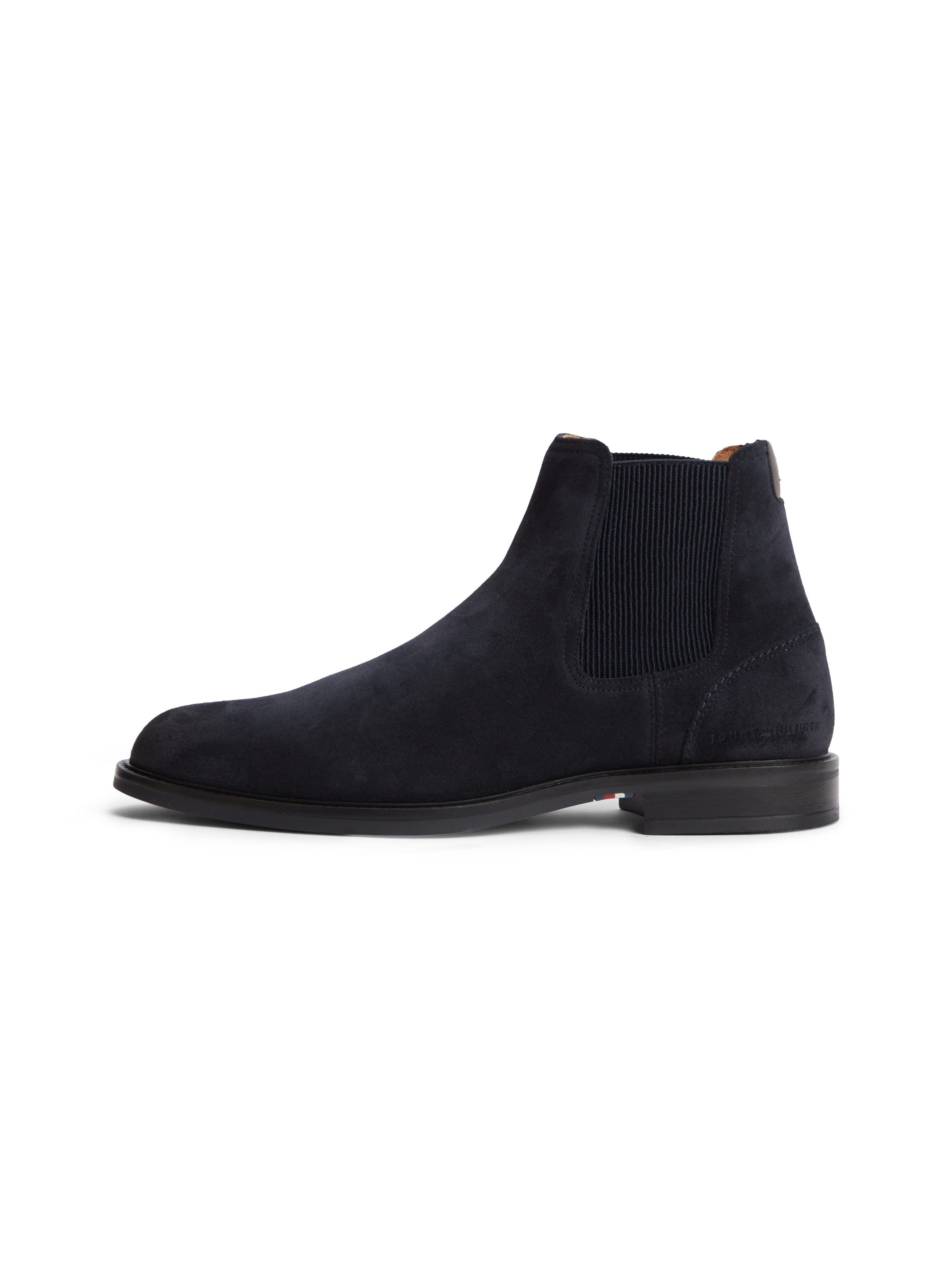 Tommy Hilfiger CORPORATE DRESSY SUEDE CHELSEA Chelseaboots Blockabsatz, Stiefelette mit beidseitigem Stretcheinsatz