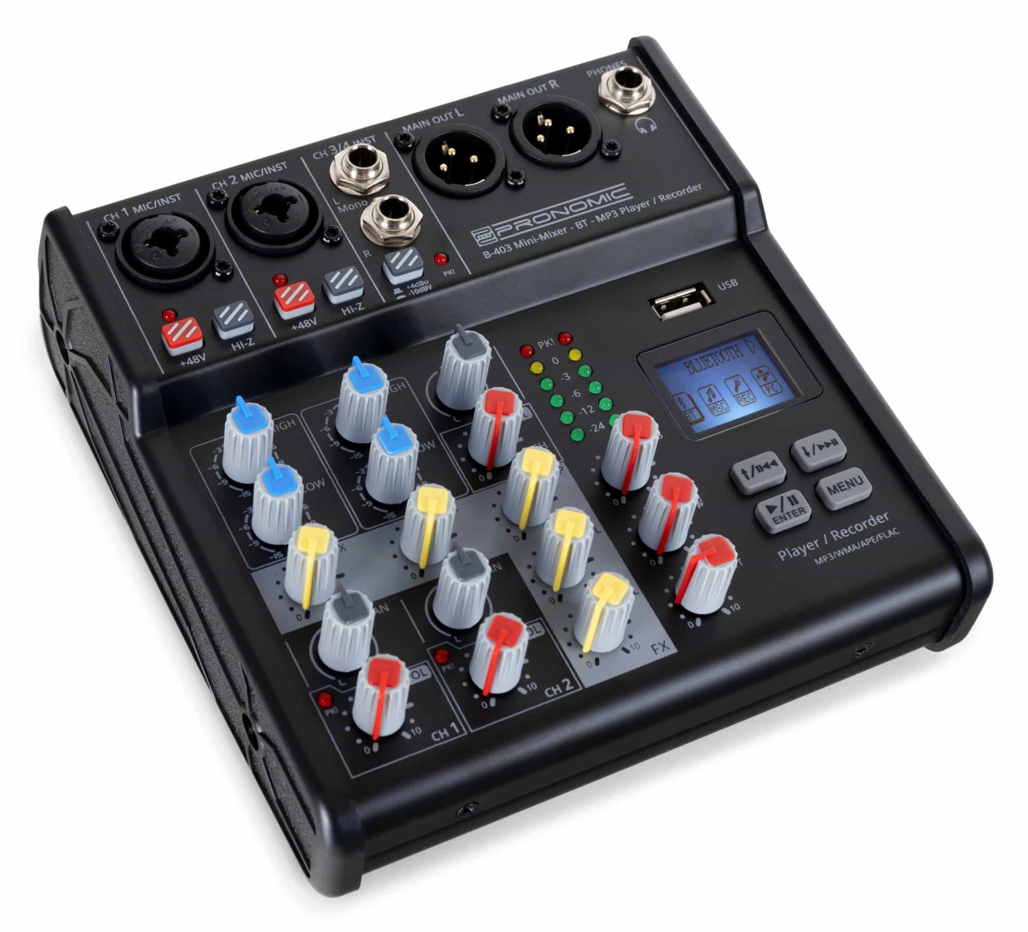 Pronomic Mischpult B-403 4-Kanal Mini-Mixer - Live/Studio DJ Mixer, mit Bluetooth und USB-Recording