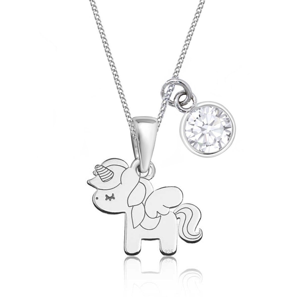 Goldene Hufeisen Kette mit Einhänger Mini Pferd Einhorn Anhänger mit 38cm Kette 925 Silber Zirkonia Klar (3-tlg, inkl. Etui)