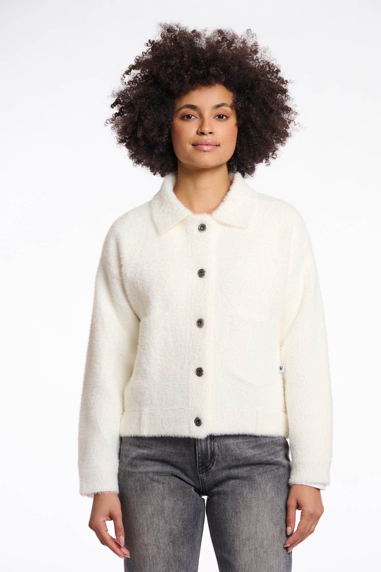 Rino & Pelle Cardigan BUBBLY mit flauschiger Optik, Langarm, Rundhals, ohne Kapuze, aus Materialmix