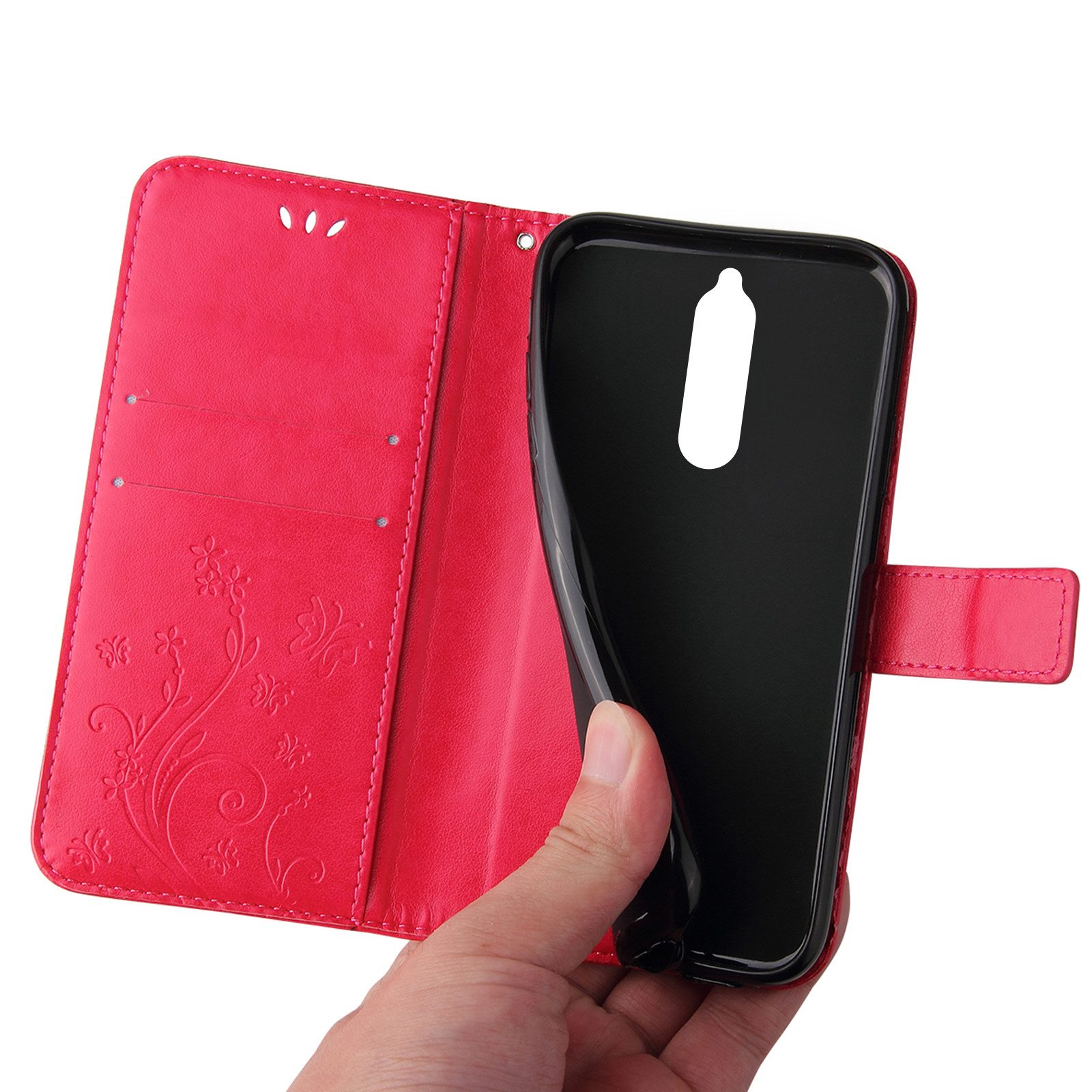 Tec-Expert Handyhülle Cover Tasche Hülle für Huawei Mate 10 Lite 5,9 Zoll, Klapphülle Case mit Kartenfach Fliphülle aufstellbar, Motiv Blumen