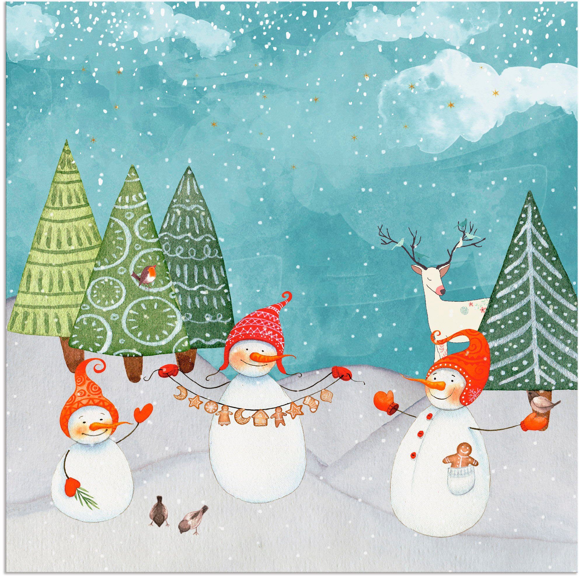 Artland Wandbild Schneemänner und Tierfreunde, Weihnachten (1 St), als Alubild, Leinwandbild, Wandaufkleber oder Poster in versch. Größen