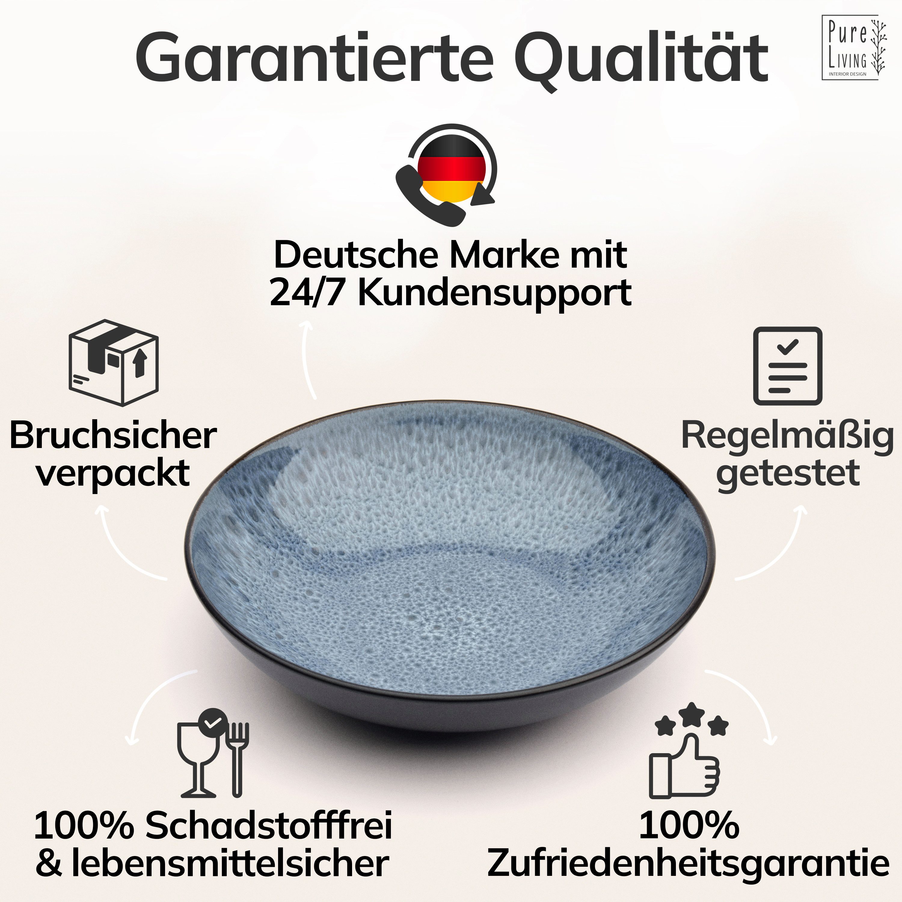 PURE LIVING INTERIOR DESIGN Geschirr-Set Ibiza, 6er-Set Suppenteller, 20 cm, Riffelstruktur, Graublau (6-tlg), 6 Personen, Steingut – Bild 4 von 5