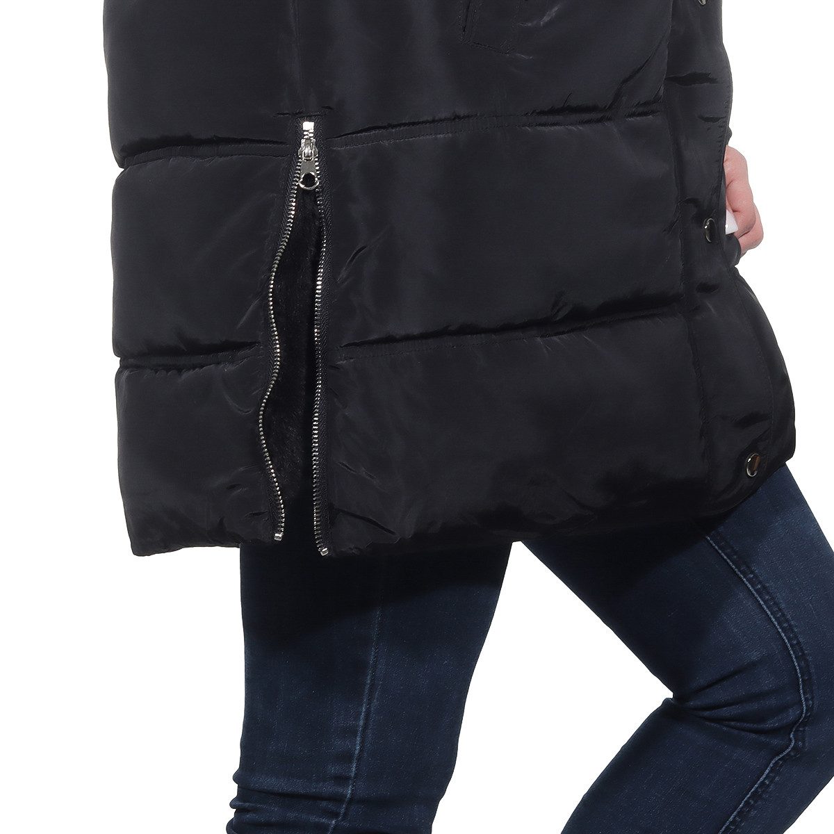 Aurela Damenmode Winterjacke Steppjacke warme Damen Kurzmantel Parka abnehmbare Kapuze, vollständig mit Teddyfell