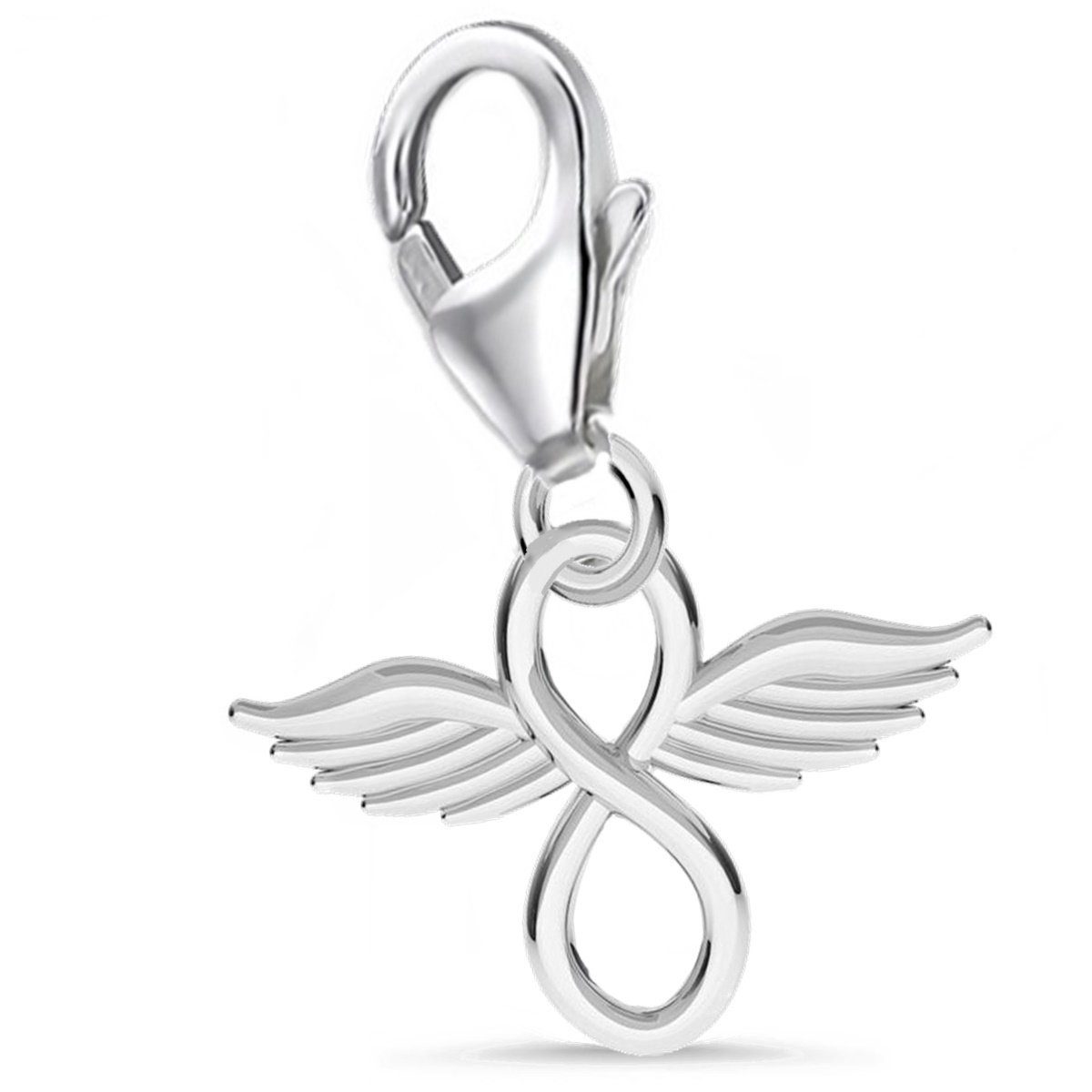 Karabiner Silber Charm Charm Flügel mit Unendlichkeit Goldene Hufeisen Anhänger 925 Flügel