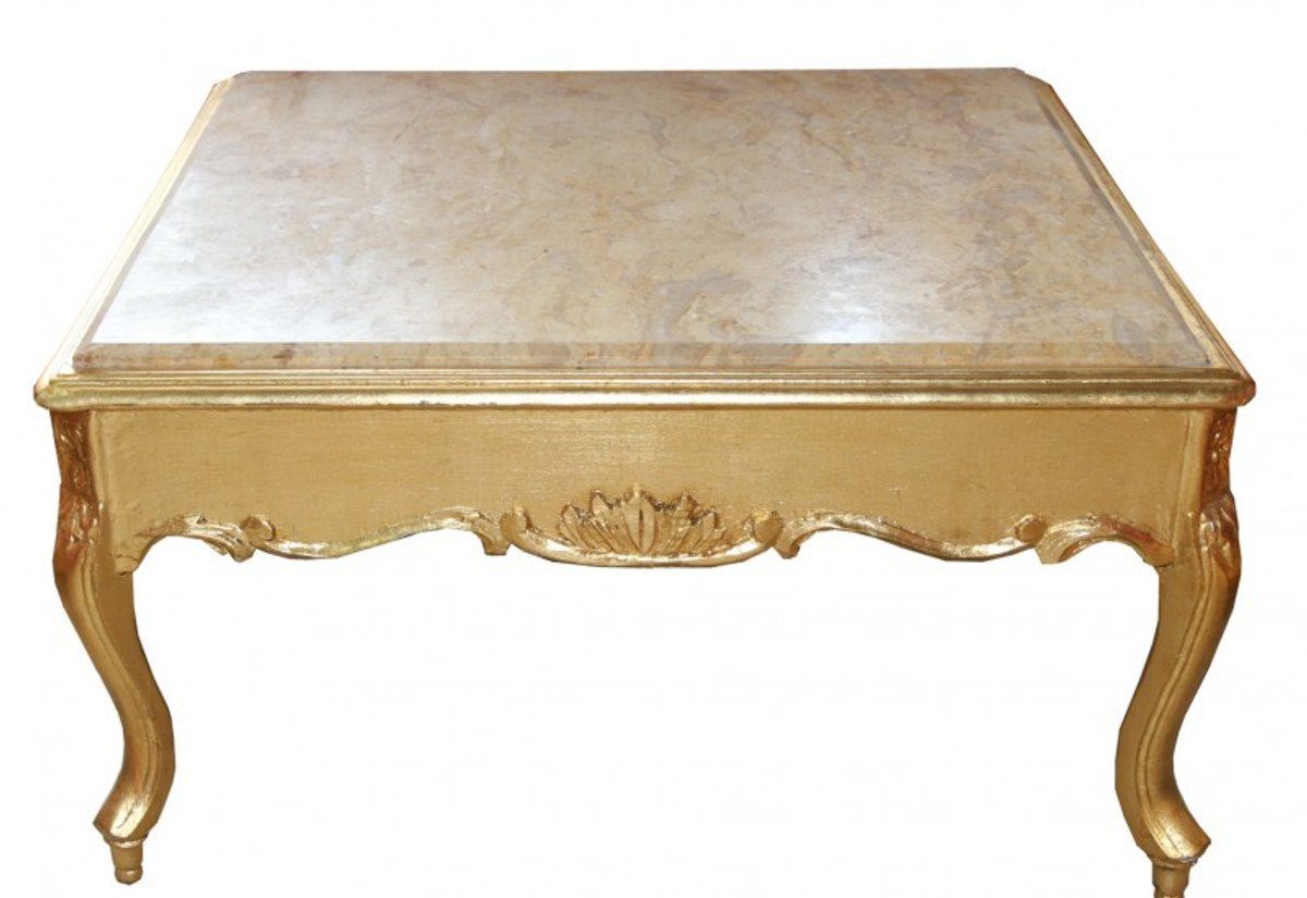 Casa Padrino Couchtisch Barock Couchtisch Gold mit Marmorplatte 80 x 80 cm- Antik Stil