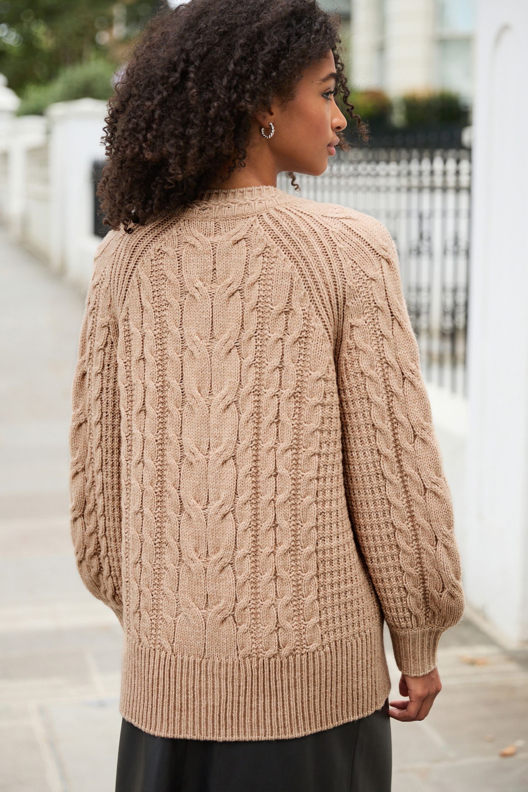 Next V-Ausschnitt-Pullover Tunika mit Zopfmuster und V-Ausschnitt (1-tlg)