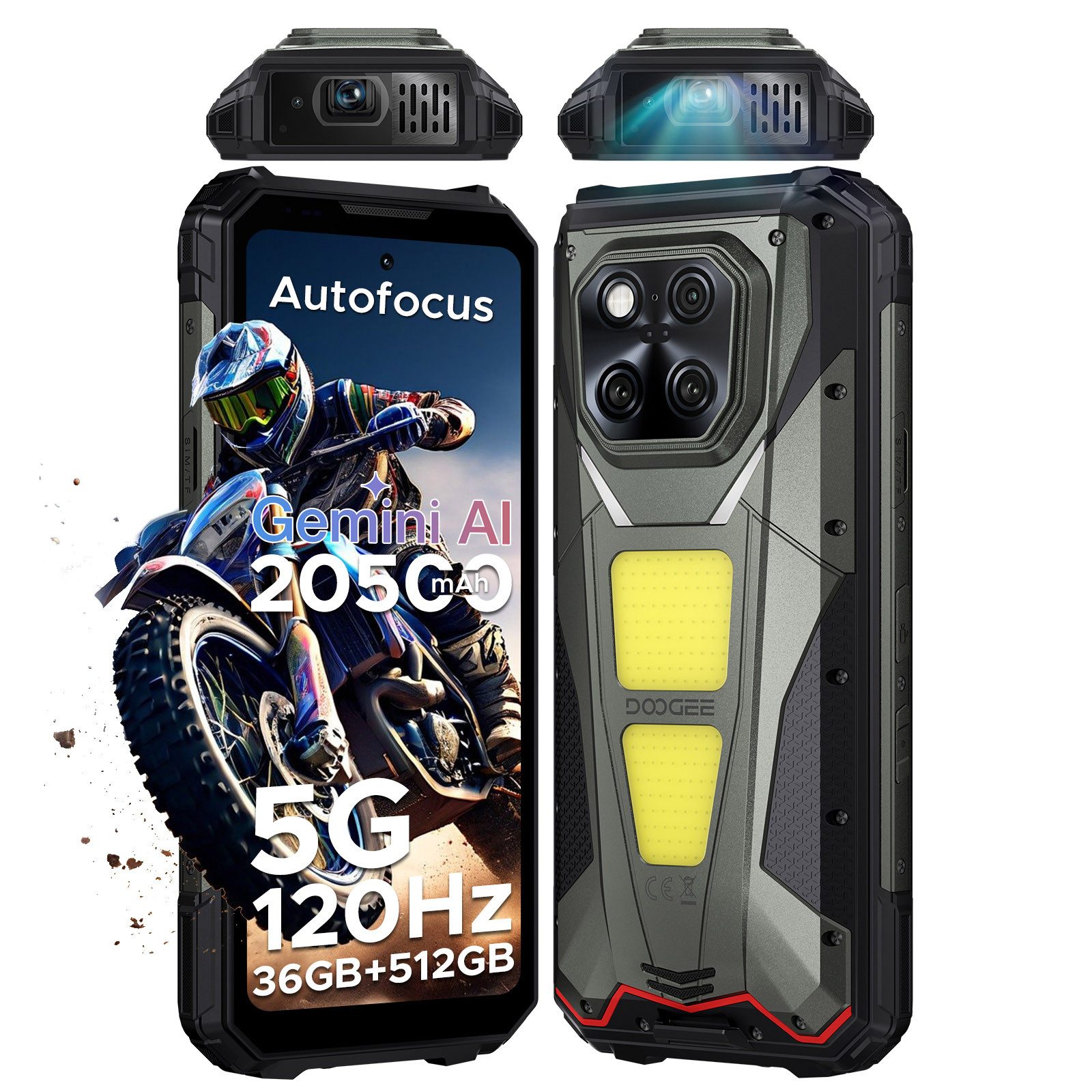 DOOGEE V MAX PLAY 5G Rugged Smartphone mit LED-Projektor & Dual-Camping-Licht Smartphone (6.78 Zoll, 512 GB Speicherplatz, 200 MP Kamera, 20500mAh Akku, 16GB RAM, 512GB ROM, 120Hz, 200MP+32MP)