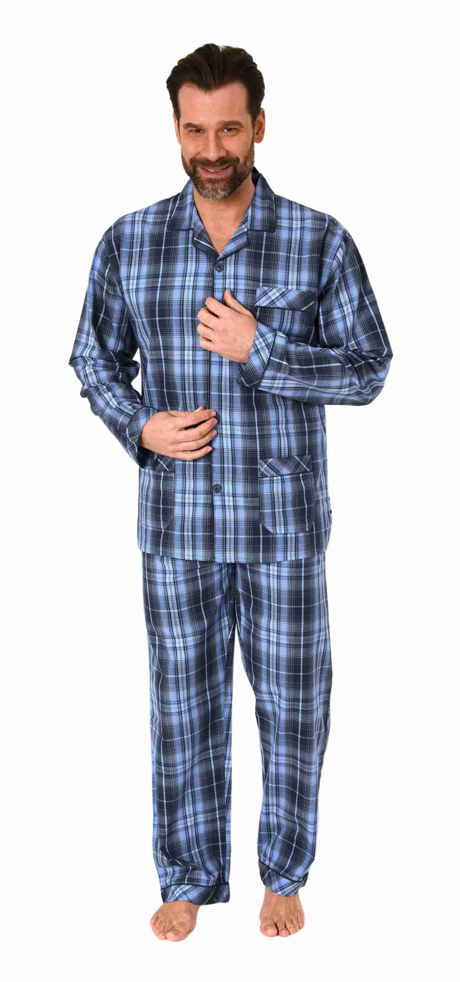 Normann Pyjama Herren Schlafanzug lang Pyjama gewebt zum Knöpfen in elegante Optik