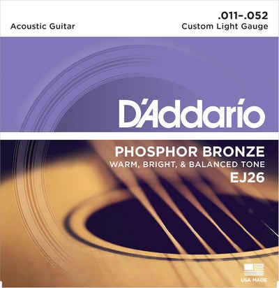 Daddario Saiten EJ26, für Westerngitarre, Phosphor Bronze, 11-52