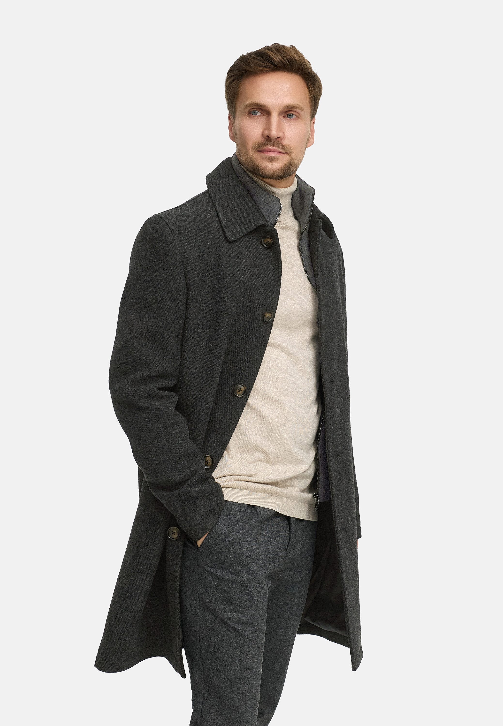 Jeff Wollmantel Herren JFTyler Winter Mantel Herrenmantel Eleganter Herrenmantel mit Wollanteil und Strickeinsatz