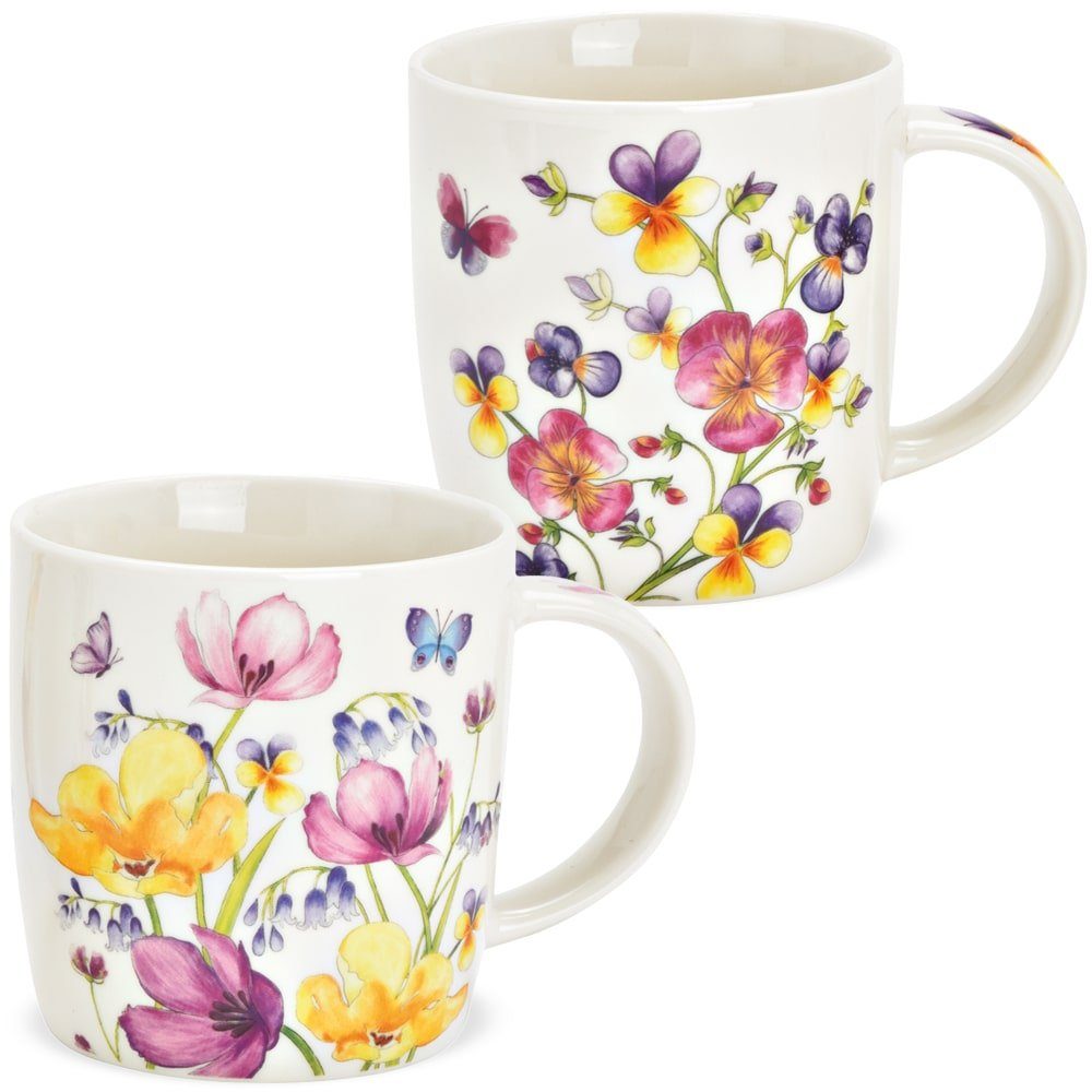 matches21 HOME & HOBBY Tasse Кофейные чашки 2er Set Frühling Sommer Blumen Blüten, Porzellan, Tee, Kaffee-Becher, klassisch, weiss bunt, 350 ml