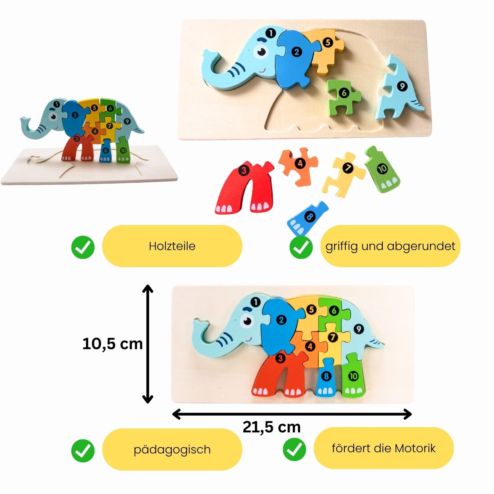 GICO Steckpuzzle Holzpuzzle Elefant mit Zahlen von 1 bis 10- 3910, Puzzlete günstig online kaufen