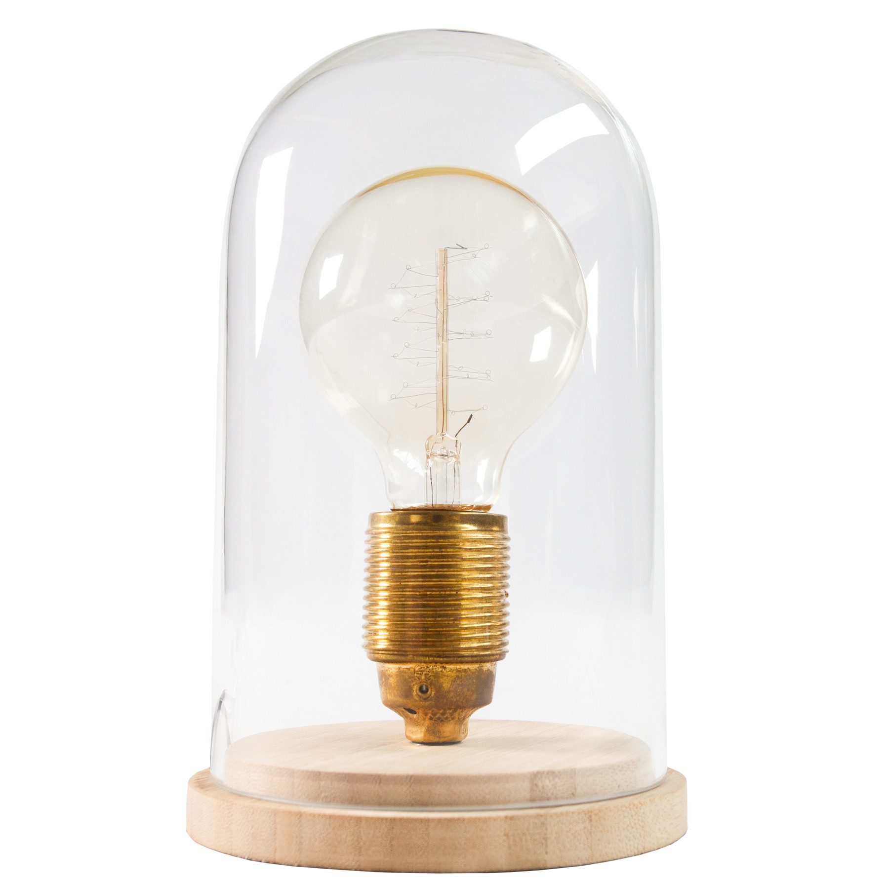 riess-ambiente Tischleuchte EDISON 22cm transparent/natur, ohne Leuchtmittel, Fuß aus Massivholz