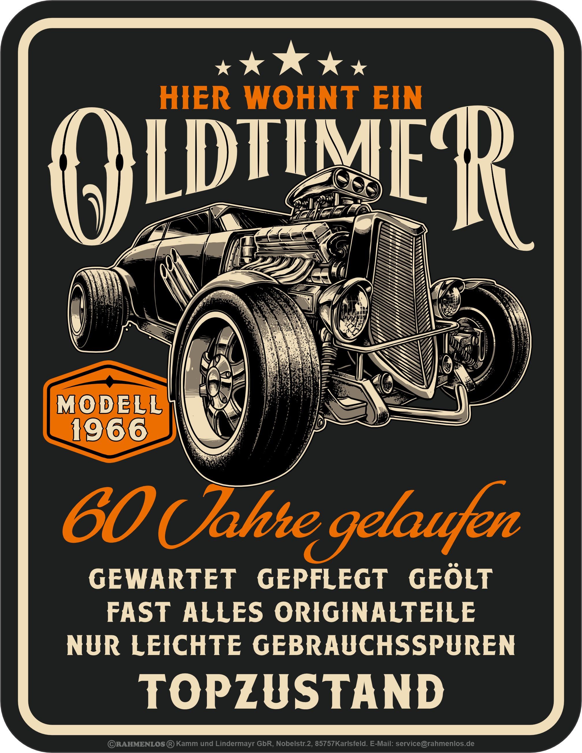 LOBO NEGRO® Metallschild als Geschenk oder Deko zum 60. Geburtstag: Oldtimer Jahrgang 1966