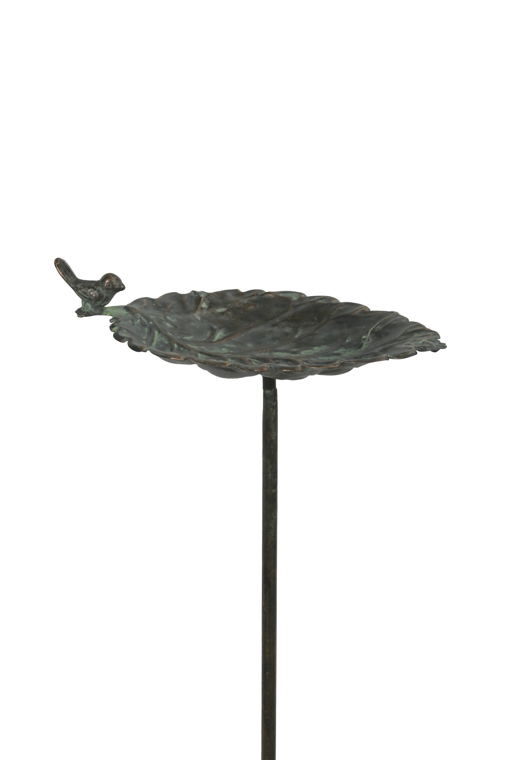 finehomegarden Vogeltränke Wasserstelle Metall braun/grün Vintage Ø28x16cm H7cm L107cm Deko, Futterstation Vogelbad Gartenstecker Stecker