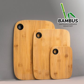 bremermann Schneidebrett Schneidebrett 3er-Set, aus 100 % Bambus, Holzbrett mit Lochausschnitt