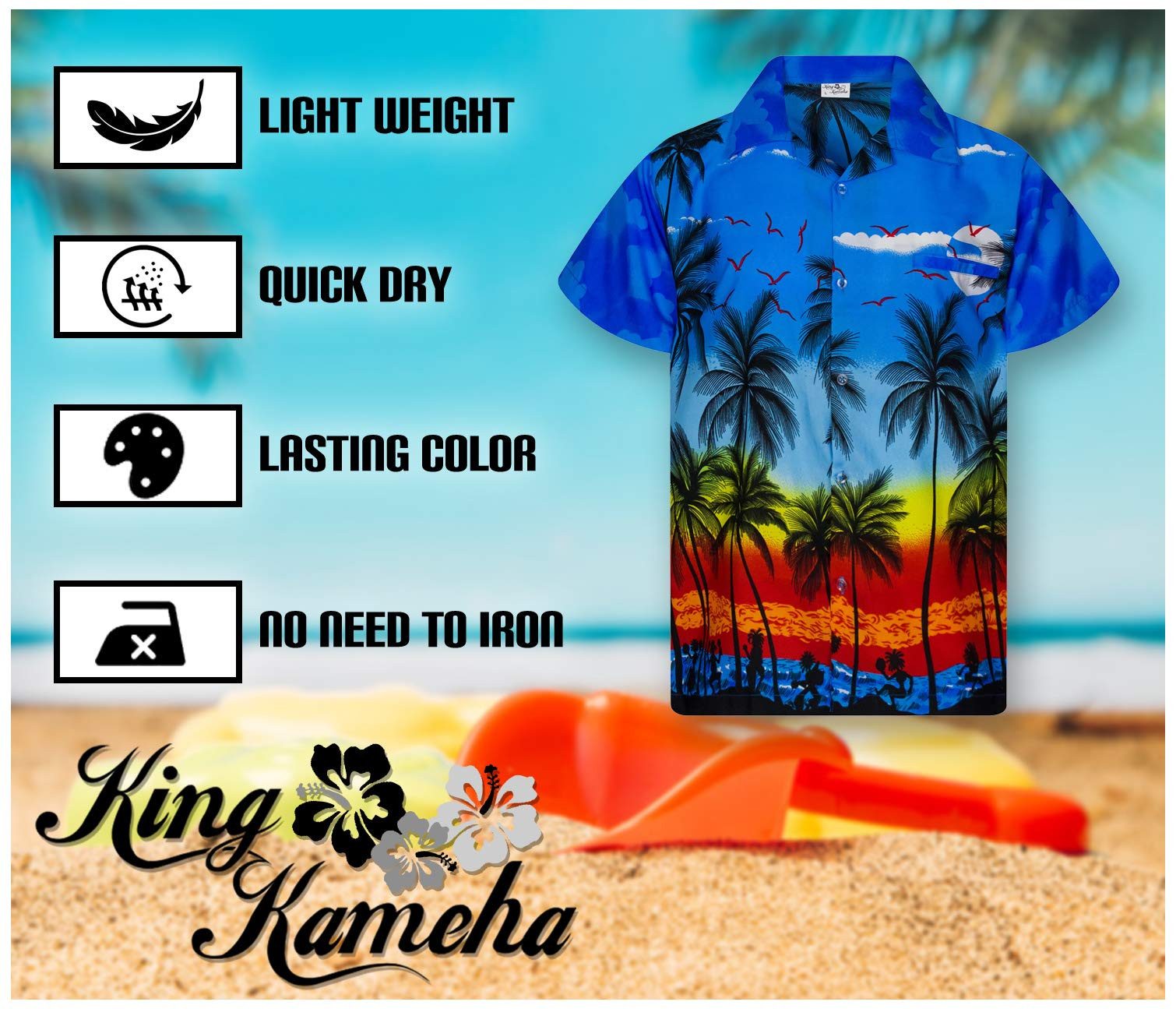 King Kameha Hawaiihemd Beach Kids Funky Hawaii-Hemd Kinder Kurzarm Front-Tasche Unisex
