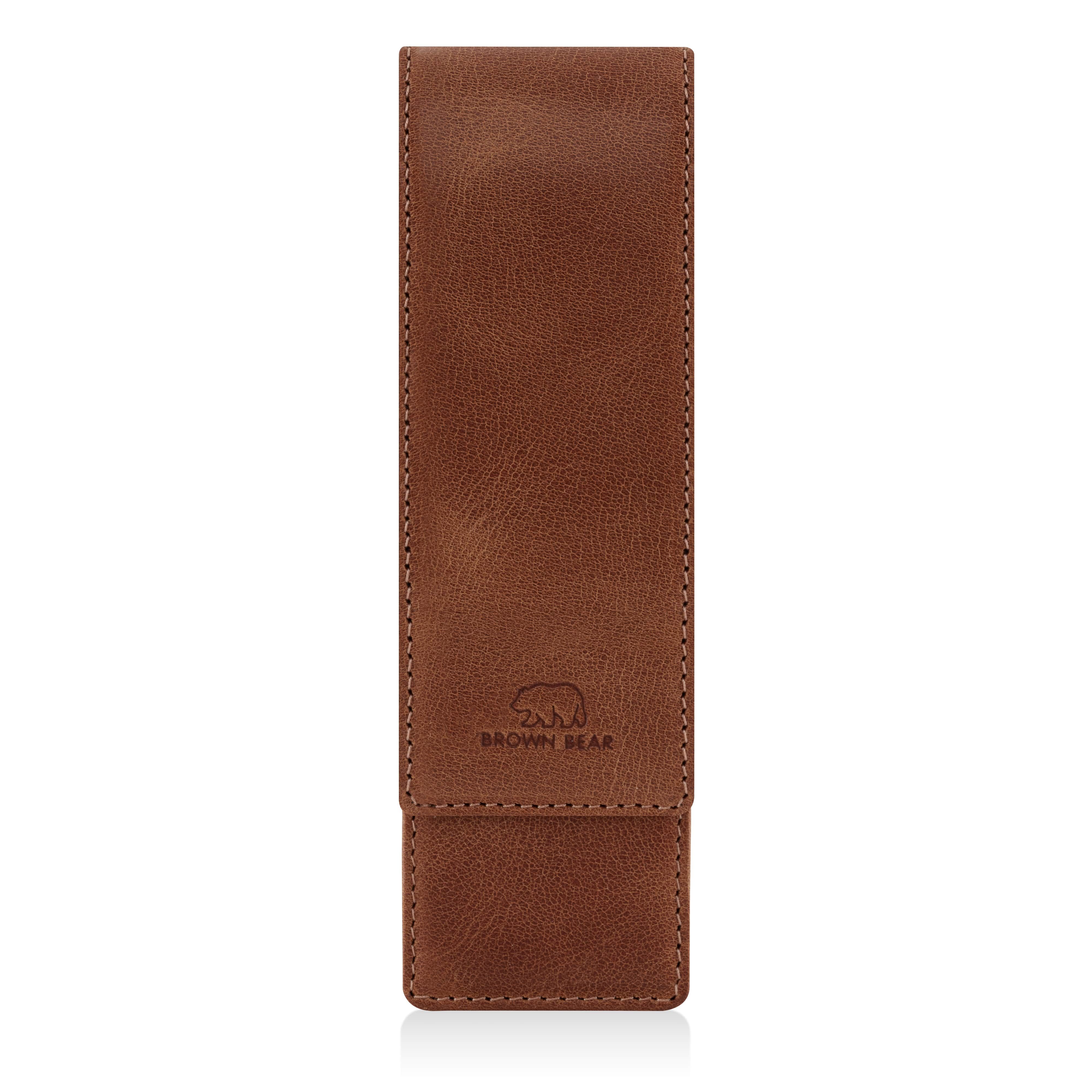 Brown Bear Schreibgeräteetui Golf 02 - aus Echtleder mit Magnetverschluss 2 Stifte, für Kugelschreiber und Füller Farbe Braun-Vintage