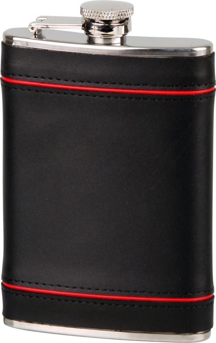 Hauser Flachmann Flachmann Edelstahl / Leder schwarz / rot 8 oz / 240 ml