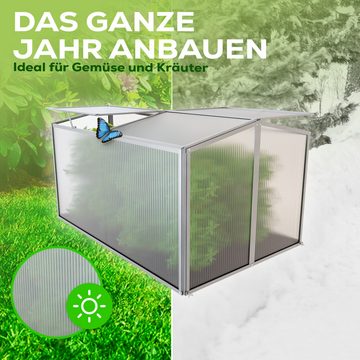 GARMIO Gewächshaus Gewächshaus PROTEA aus Aluminium, 0,92m²,4mm Wand,kompakt,UV-beständig, BxTxH: 115 x 115 x 68 cm, wetterfest und stoßfest, auch für den kleinen Garten geeignet, für Schrebergarten, mit vier (4) Dachfenstern für optimale Belüftung, in kompakter Größe, winterfest, Dachfenster, für Selbstversorger