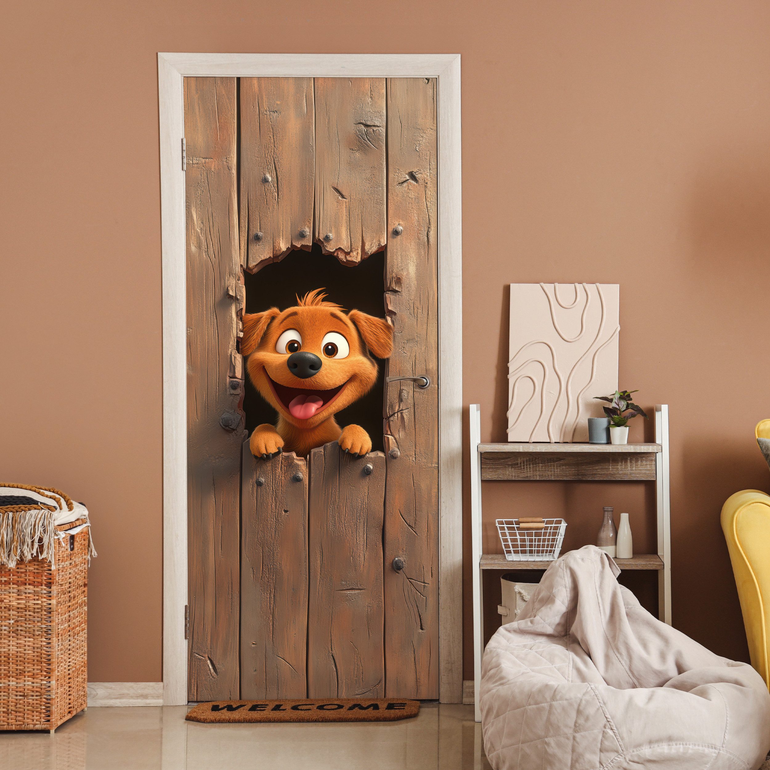 MuchoWow Türtapete Hund - Tiere - Animation - Holz - Modern, Matt, bedruckt günstig online kaufen