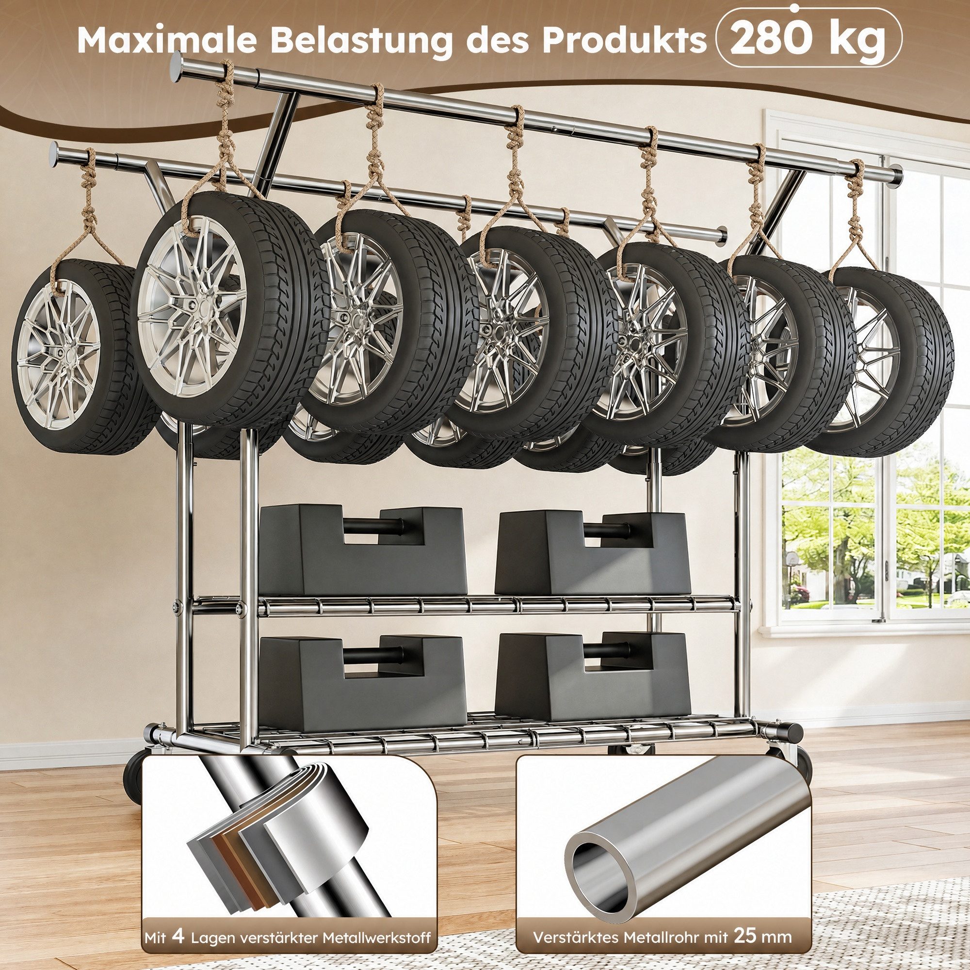Klyvvo Kleiderständer mit ausziehbarer Struktur & zwei Lagernetzen, 200kg Höchstgewicht, (1 St), reichlich Stauraum für Kleidung & Accessoires – Bild 5 von 5