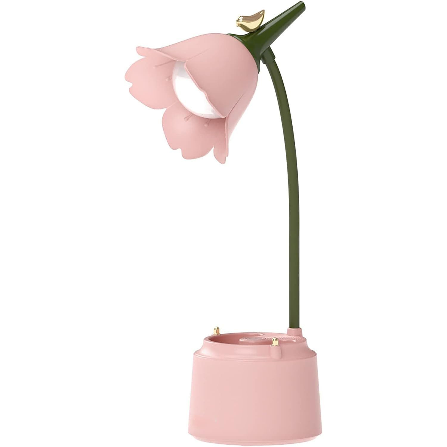 ZEUOPQ Schreibtischlampe Blumenvogel Tischlampe,über USB wiederaufladbar,3 Farbmodi Augenschutz, Rutschfester Sockel mit Handyhalter, lange Akkulaufzeit