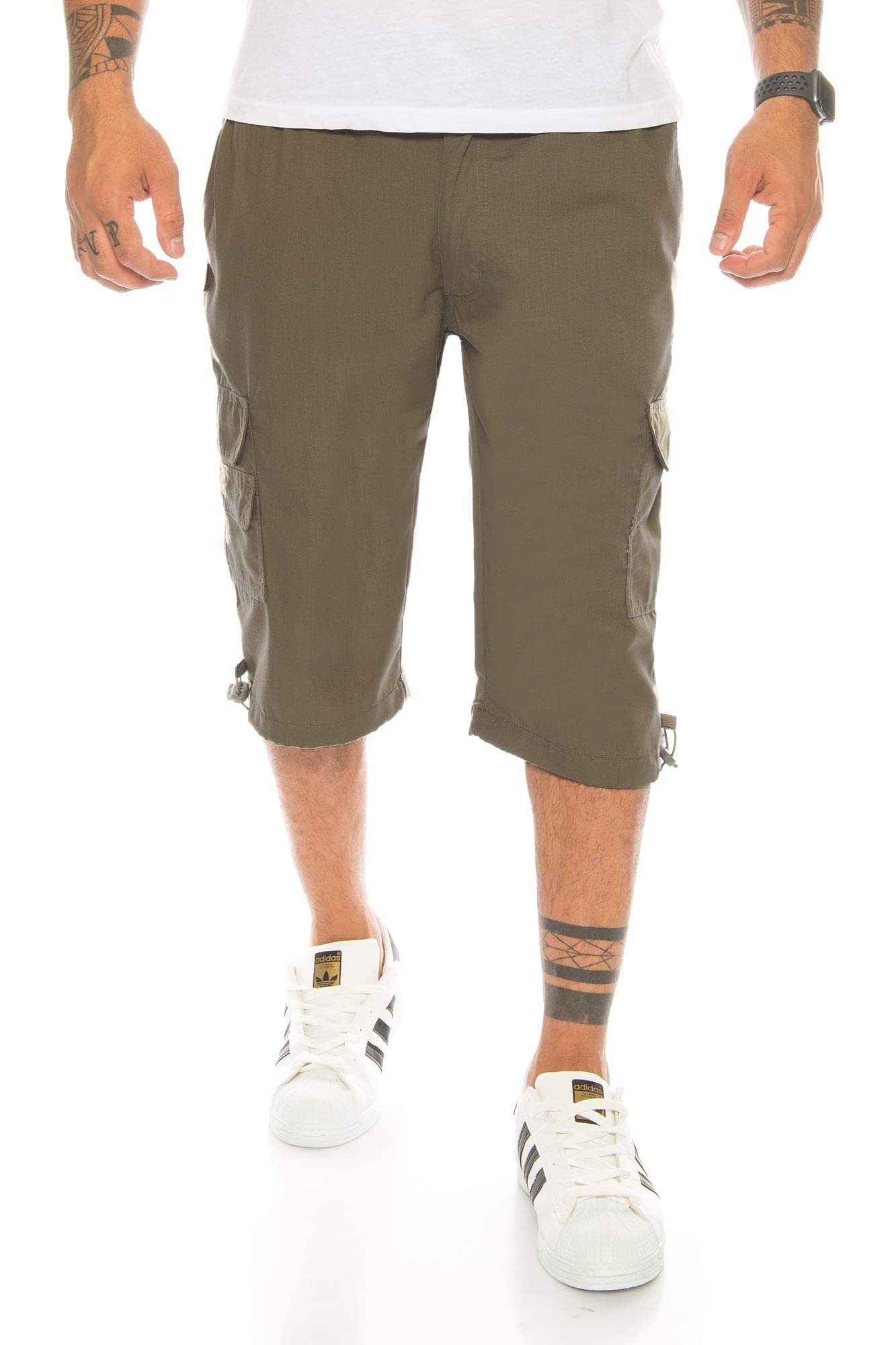 Sommer, Olive Herren Kendindza Cargo 3/4 Kurze Hose Cargoshorts Cargoshorts Herren Hose Gummibund Bermudas Taschen, Herren Herren Herren, Collection Hose Stretch kurze