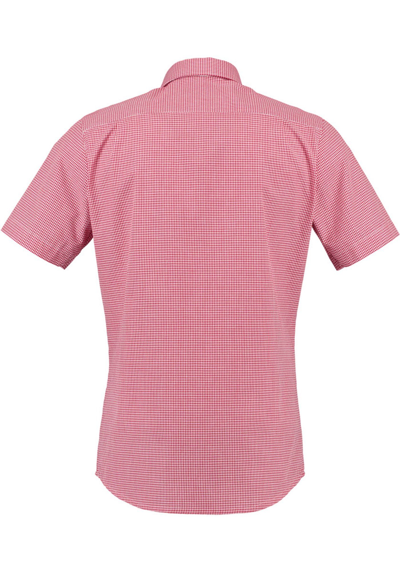 Knopfleiste Edelweiß-Stickerei Trachtenhemd Kurzarmhemd mit Paspeltasche, OS-Trachten auf hochrot der Weonys