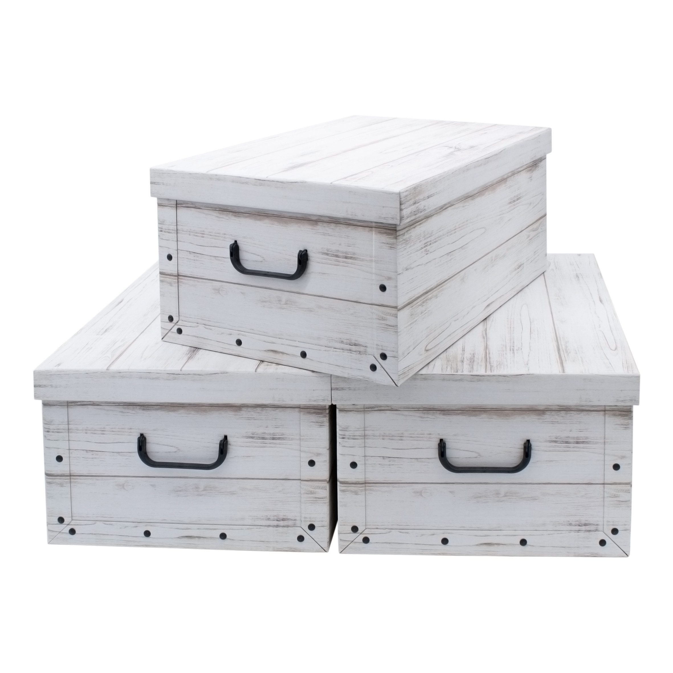 Spetebo Aufbewahrungsbox Storage Box 49x39x24 - 3er Set - Holzoptik weiß (S günstig online kaufen