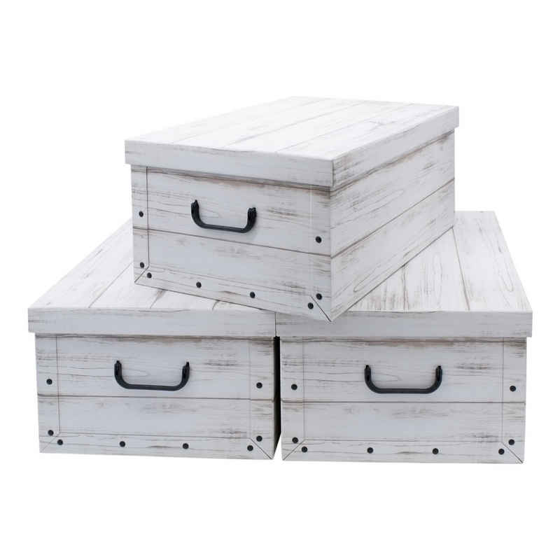 Spetebo Aufbewahrungsbox Storage Box 49x39x24 - 3er Set - Holzoptik weiß (Set, 3 St., Ящики для зберігання), Stapelbox Geschenkbox