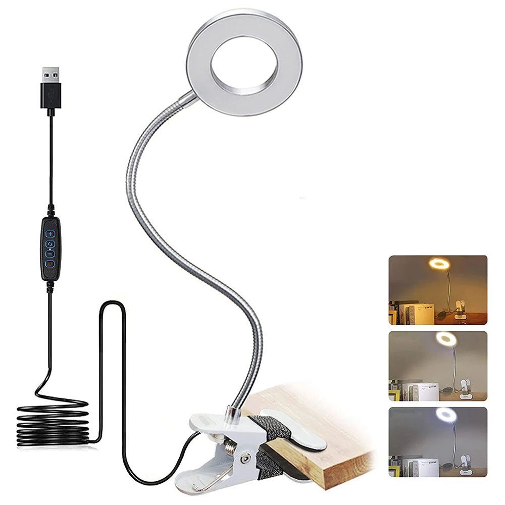 MOUTEN LED Schreibtischlampe Dimmbare Klemmleuchte für Kopfteil, Schlafzimmer, Büro, 3 Modi