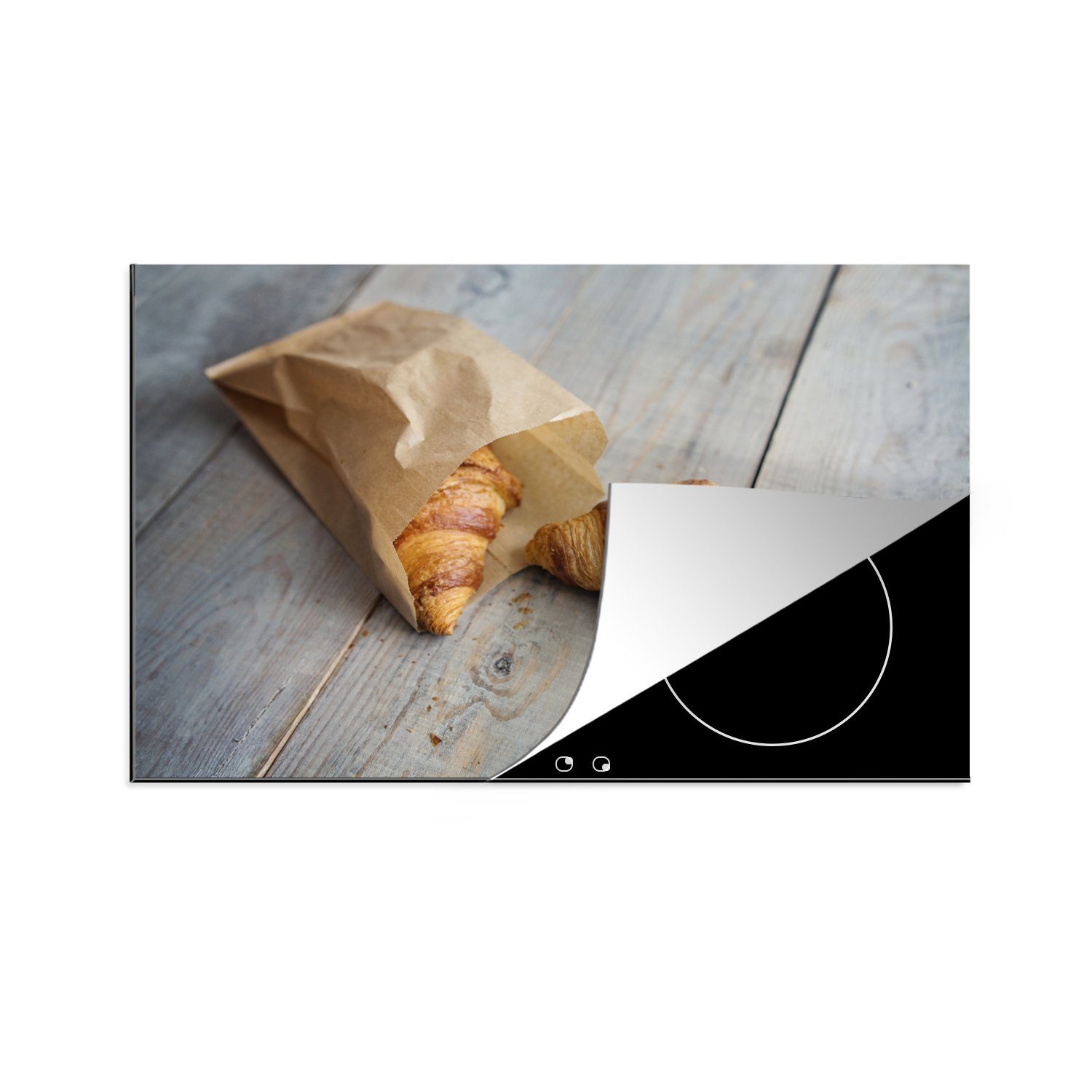 Schutz küche, Croissant cm, in Papiertüte, Ceranfeldabdeckung MuchoWow für Induktionskochfeld 81x52 (1 Vinyl, tlg), Herdblende-/Abdeckplatte die