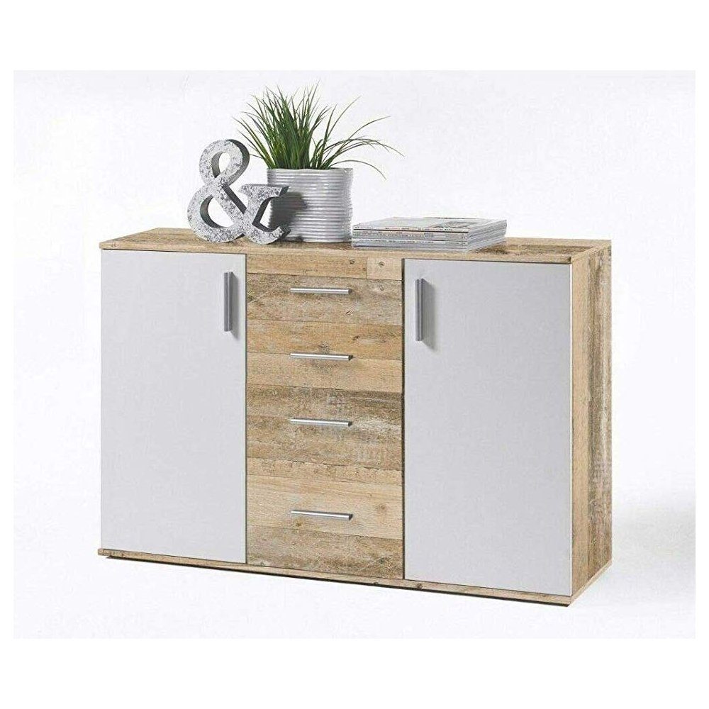 Bega Consult Kommode »Kommode Beistellkommode Sideboard ca. 120 cm Bobby  Old Style Eiche hell / weiß«
