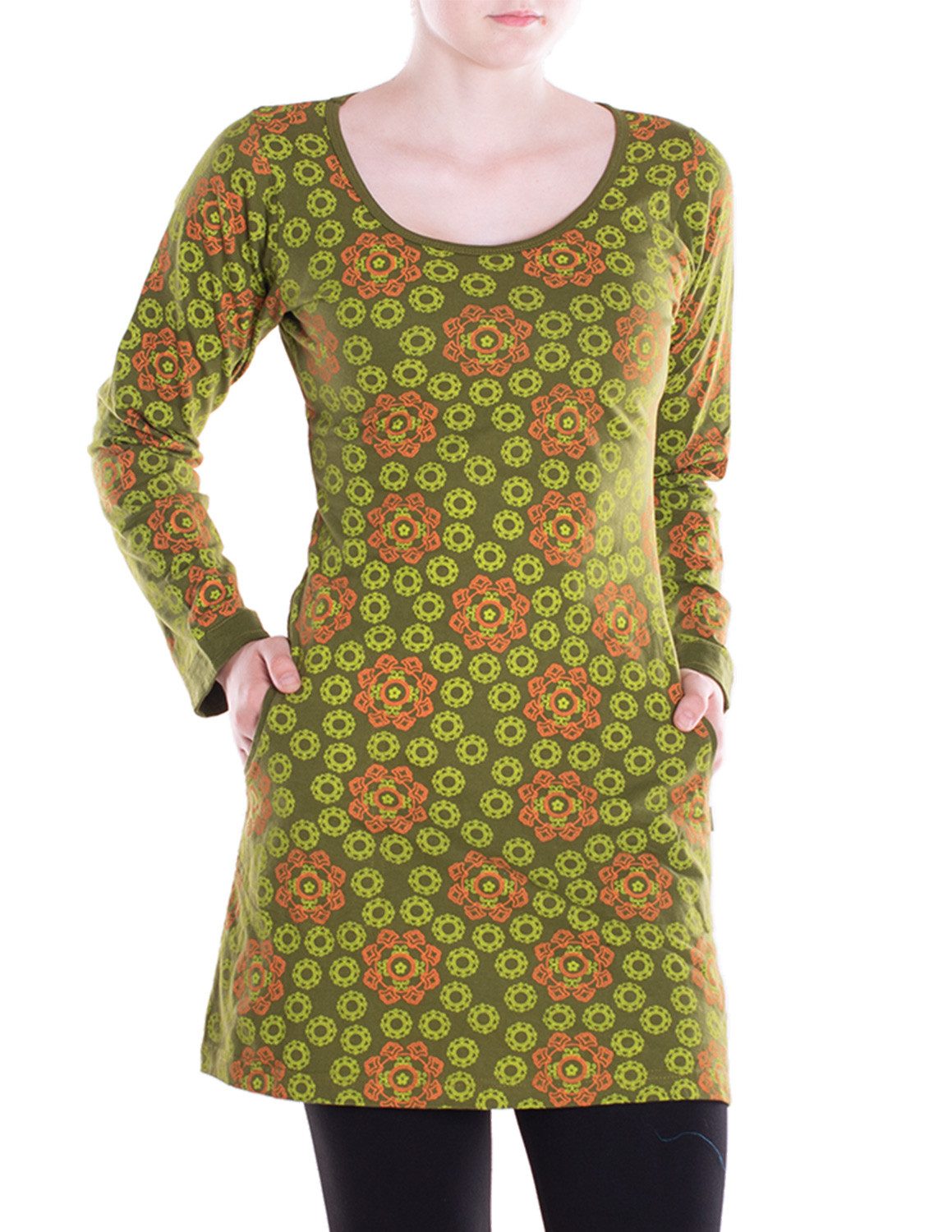 Vishes Tunikakleid Leichtes Langarmshirt-Kleid Damen Langarm Kleider retro 70er 80er Elfen, Hippie, Goa Style