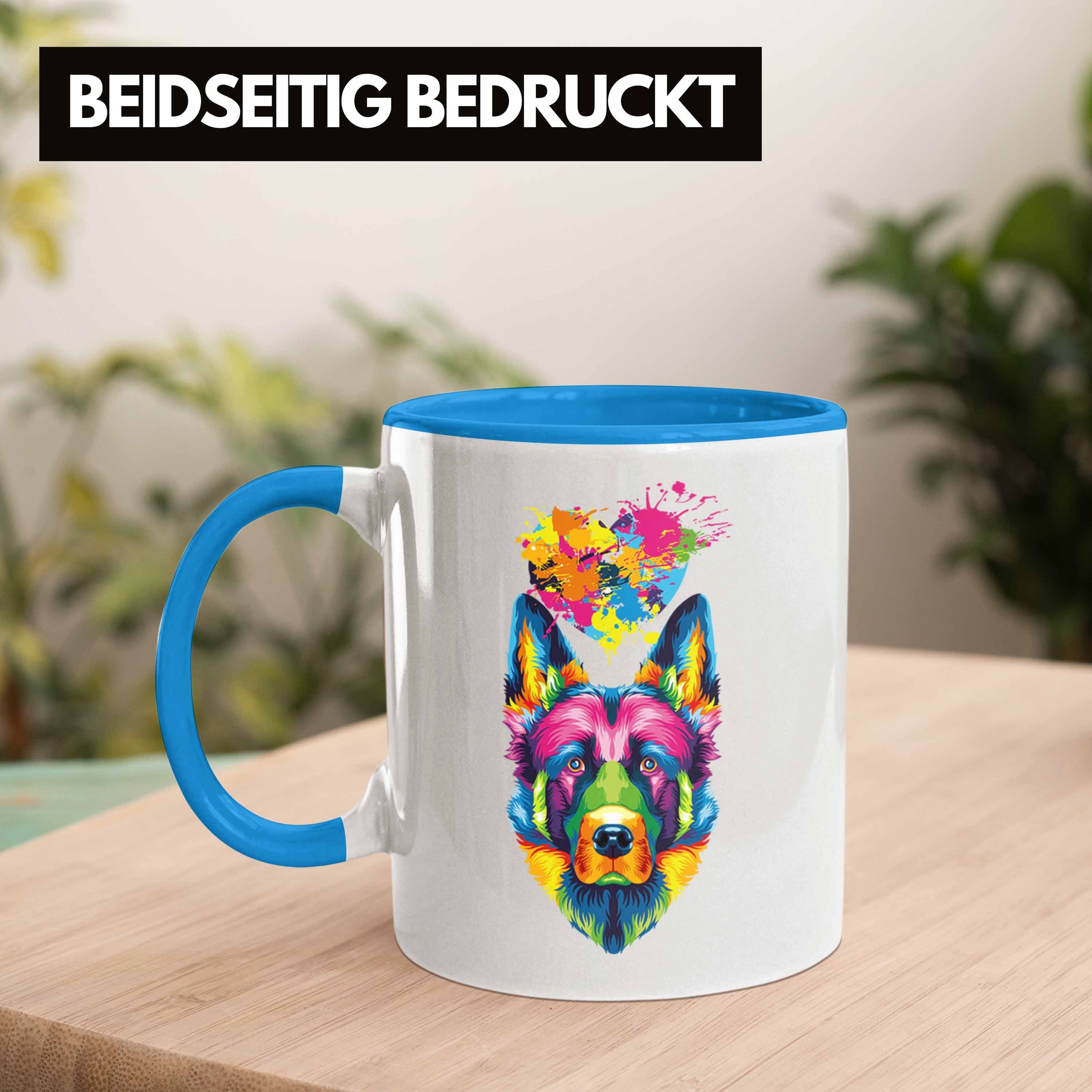 Trendation Farbe Lustiger Schäferhund Tasse Geschen Spruch Tasse Besitzer Blau Geschenk Herz
