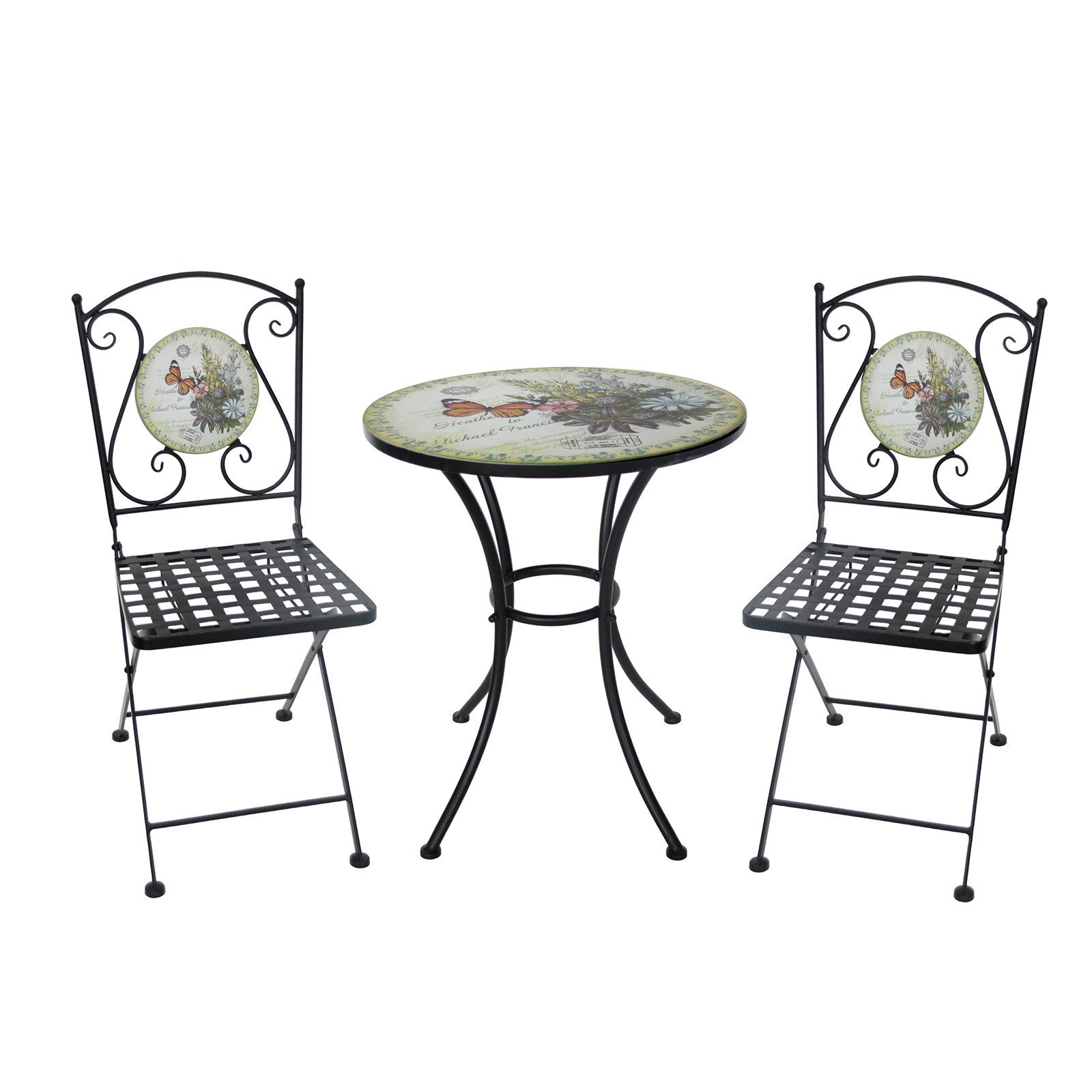 HTI-Living Garten-Essgruppe Tisch und 2 Stühle Celia Schmetterling, (Set, 3-tlg., 1 Tisch 2 Stühle), Sitzgruppe Essgruppe Balkonset