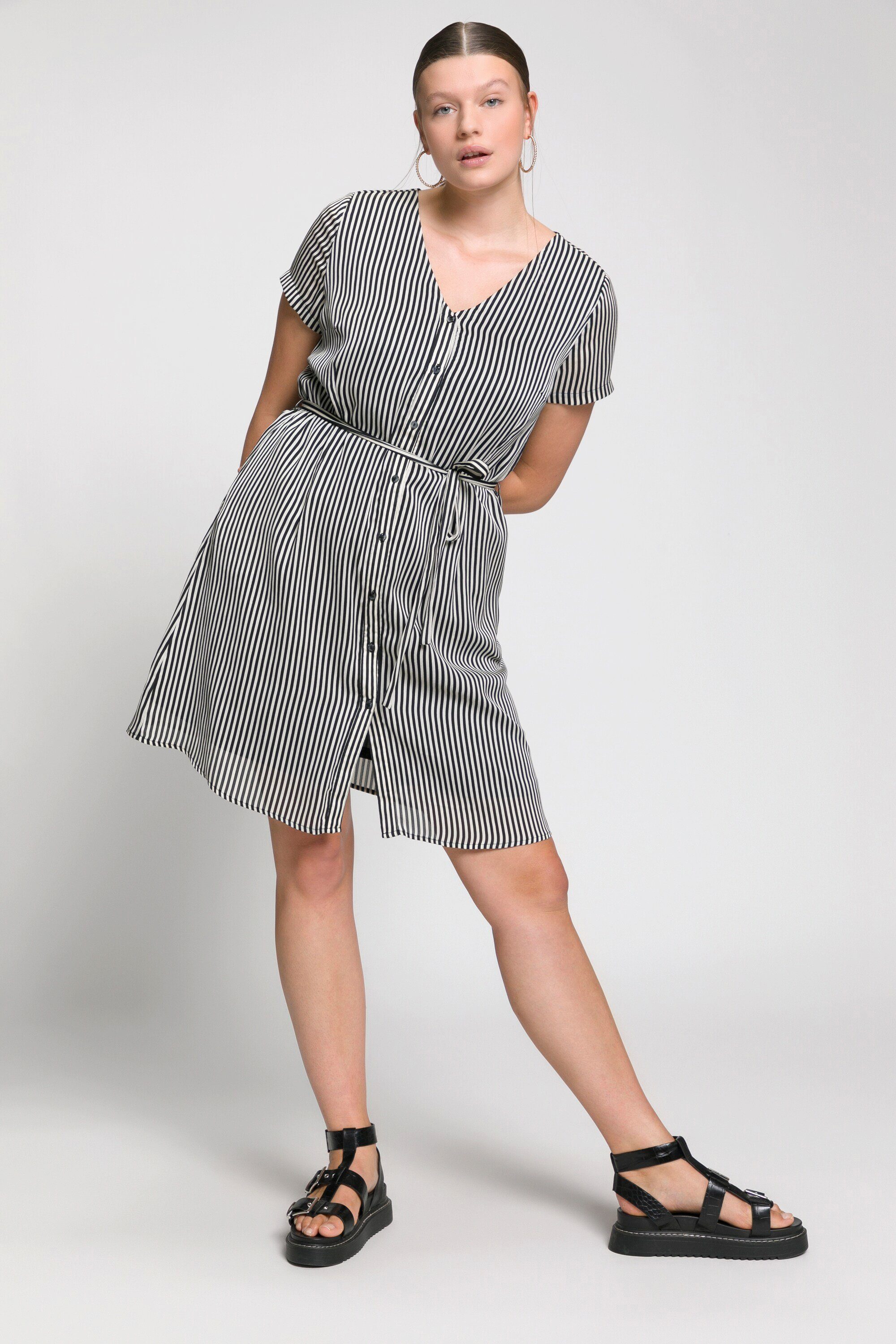 V-Ausschnitt A-Line Studio Streifen Untold Kleid Jerseykleid Bindeband