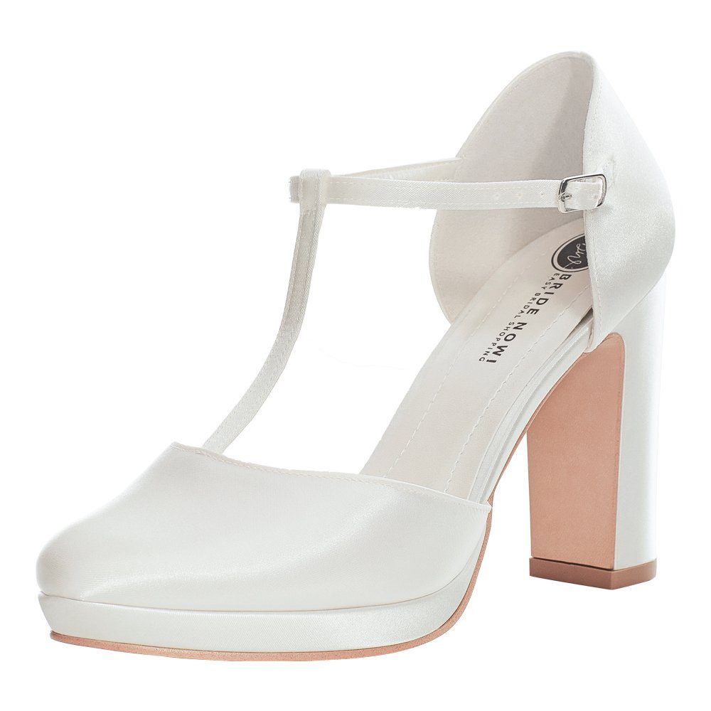 Hochzeit Riemchen Now! Runde Bride Blockabsatz creme Brautschuhe High-Heel-Pumps Damen Zehe Pumps