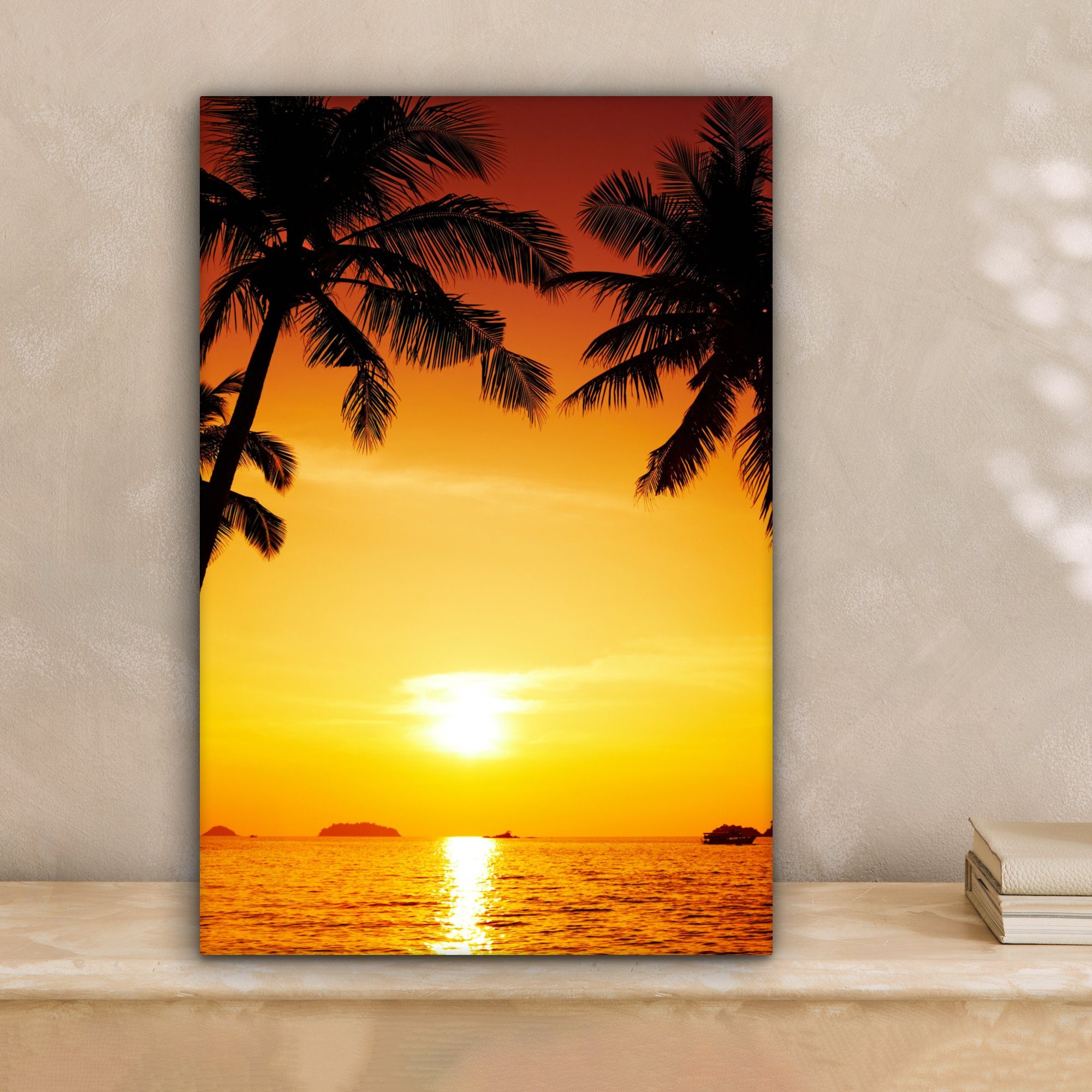 OneMillionCanvasses® Leinwandbild Palme - Sonnenuntergang - Strand - Orange günstig online kaufen