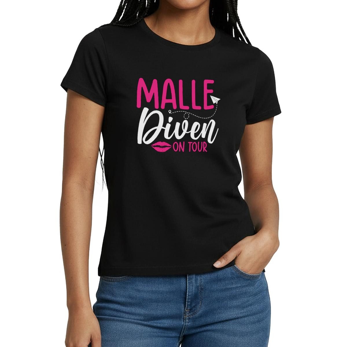 Spreadshirt T-Shirt Malle Diven On Tour Frauen T-Shirt (1-tlg) Slim Fit, fällt klein aus