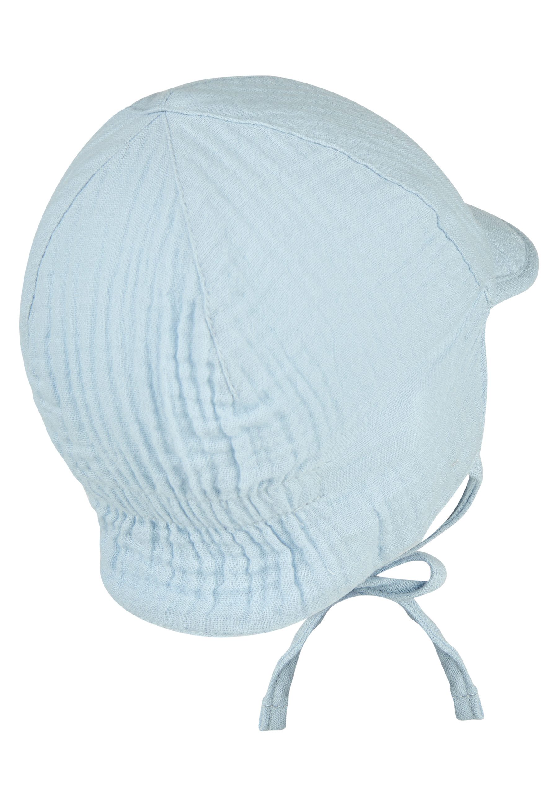 Sterntaler® Schirmmütze 50 Wende-Schirmmütze Musselin (1-St) Musselin Wendemütze mit Nackenschutz, Bindeband, Ohrenklappen u. UV-50