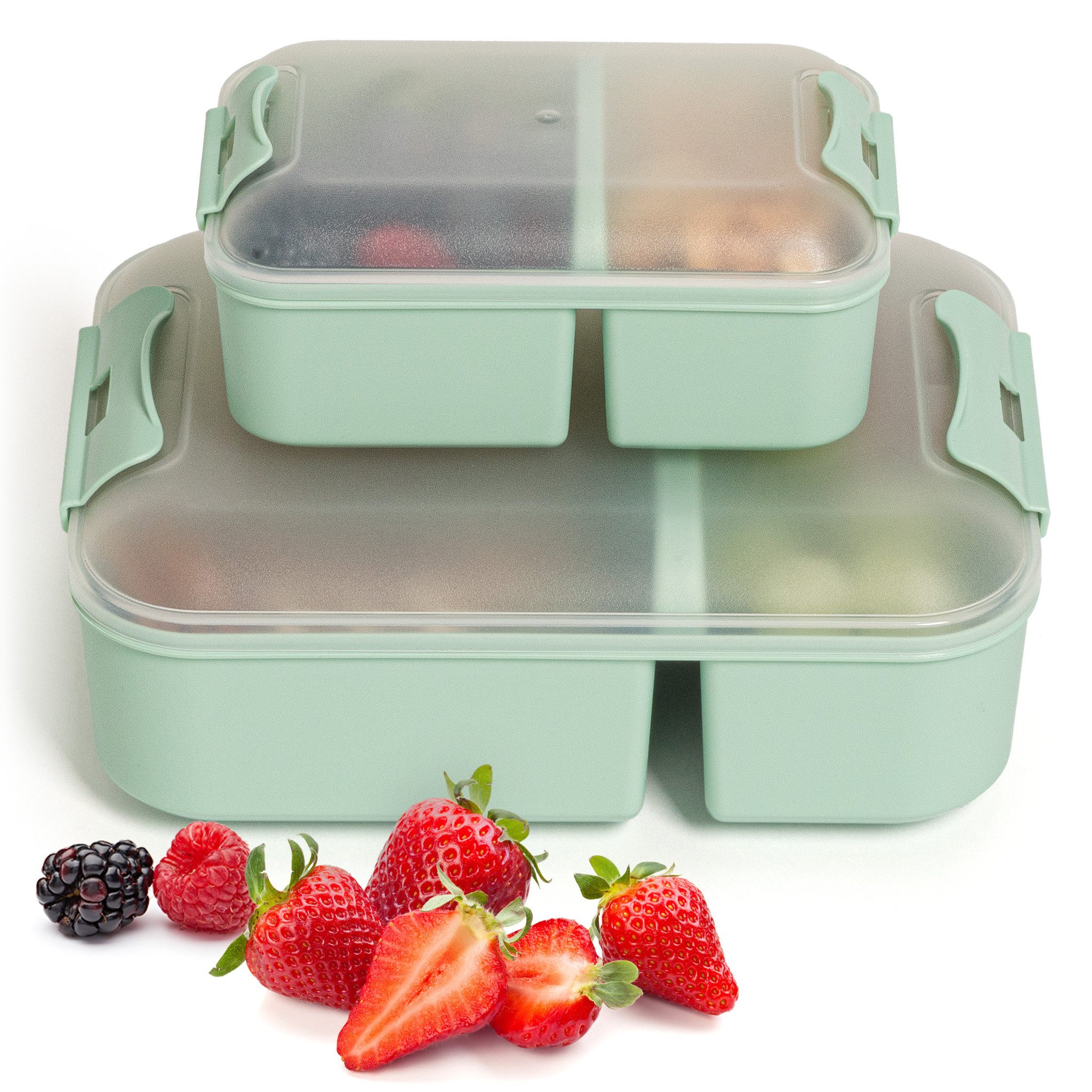 Hausfelder Lunchbox Brotdose 2er Set mit Unterteilung, 1x groß, 1 x klein, Grün (Jadegrün), Kunststoff, (2er Set, 2-tlg), spülmaschinengeeignet, langlebig, bruchfest, BPA-frei