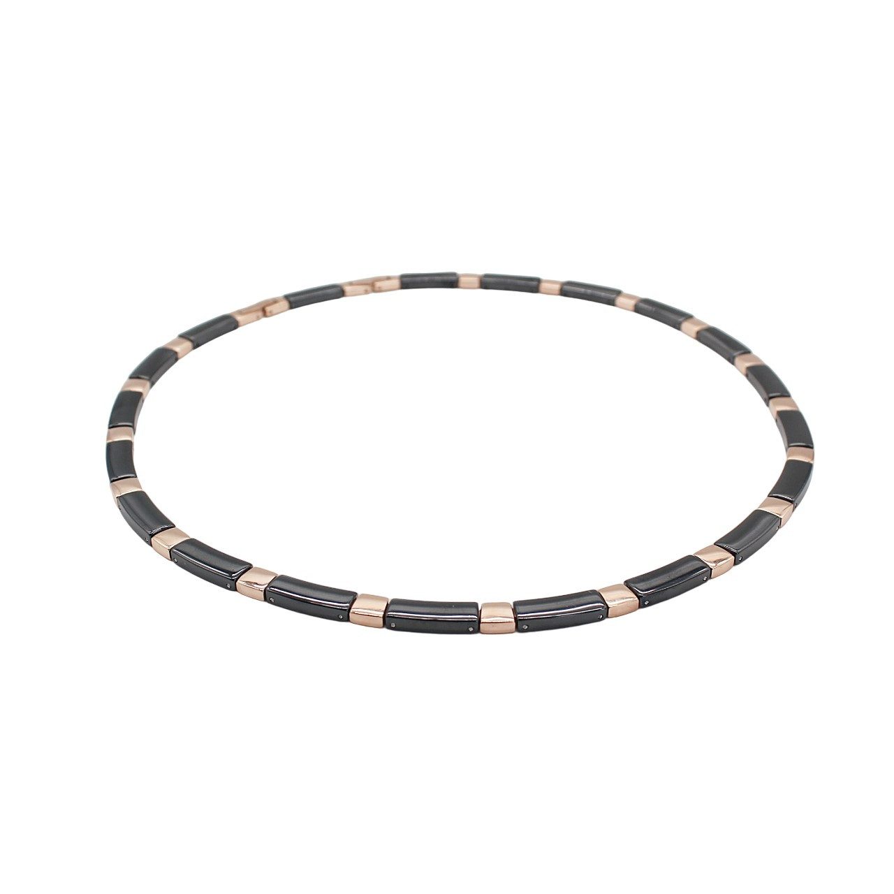 ELLAWIL Collier Kette Collier aus Keramik und Edelstahl Damenkette Schwarz, Rose Gold (Kettenlänge 48 cm, Kettenbreite 6 mm), inklusive Geschenkschachtel