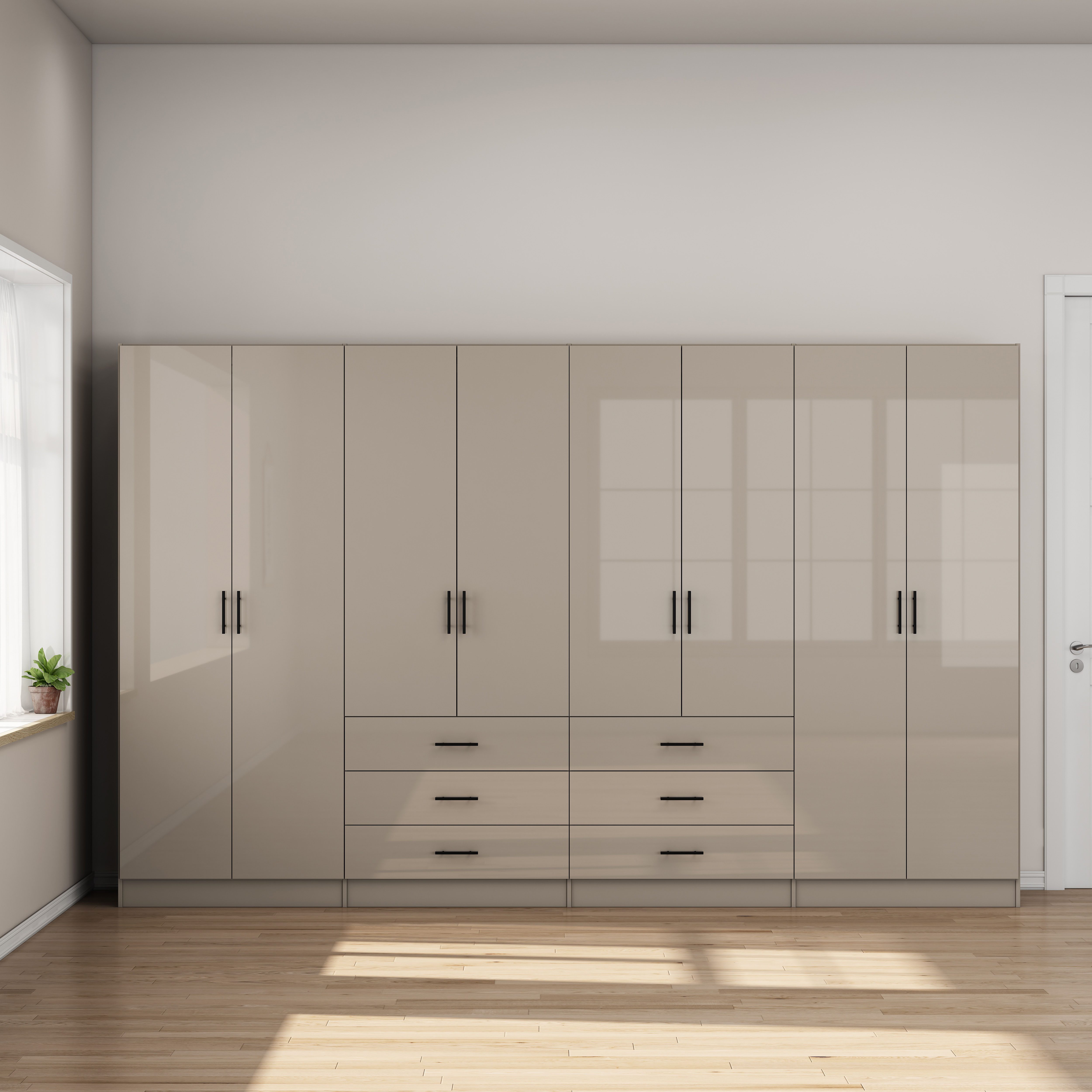OTTO home Kleiderschrank Trento Schlafzimmerschrank Garderobe Schrank in hochglanz mit 8 Türen Schrank mit 8 Türen und 6 Schubladen, hochglänzende Fronten