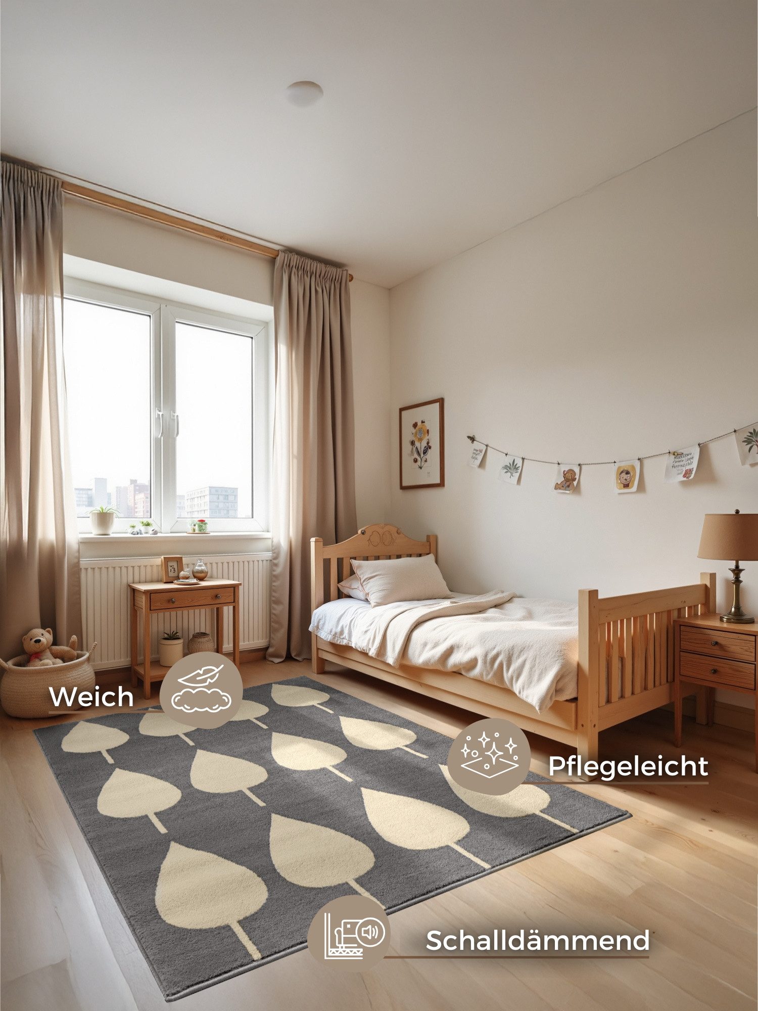 HANSE Home Kinderteppich Lovely Leaves, rechteckig, Höhe: 8 mm, Spielteppich, fest, Kinderzimmer, Kurzflor, Spielunterlage