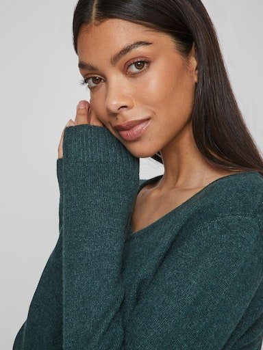 VIRIL Detail:DARK Ponderosa NOOS Pine V-NECK KNIT Vila - TOP L/S V-Ausschnitt-Pullover MELANGE