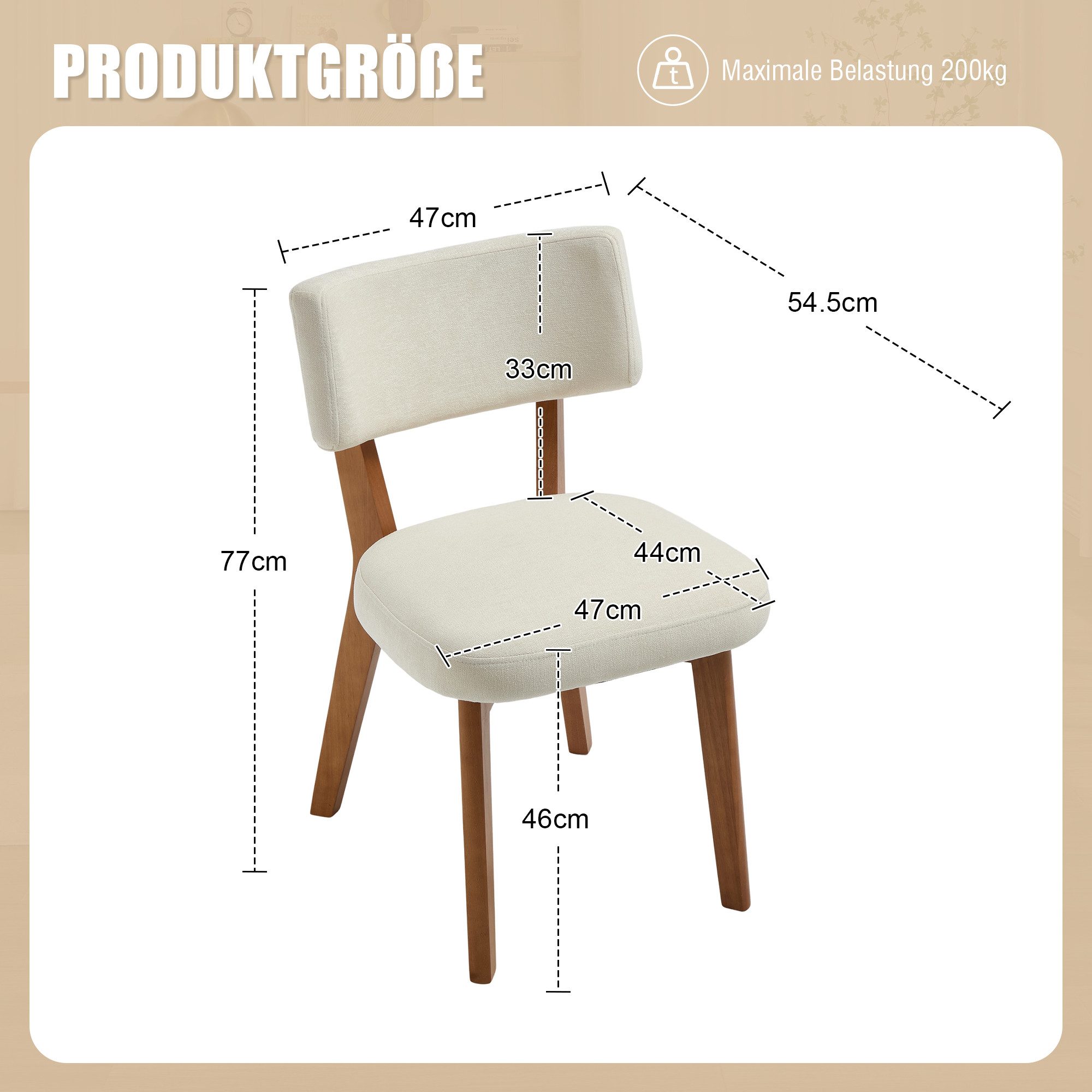 KLAM HOME Esszimmerstuhl Moderne Mid-Century-Stil Esszimmerstuhl Satz von 2, Massivholz Beine Stoff gepolsterten Sitz für Küche,Esszimmer oder Büro